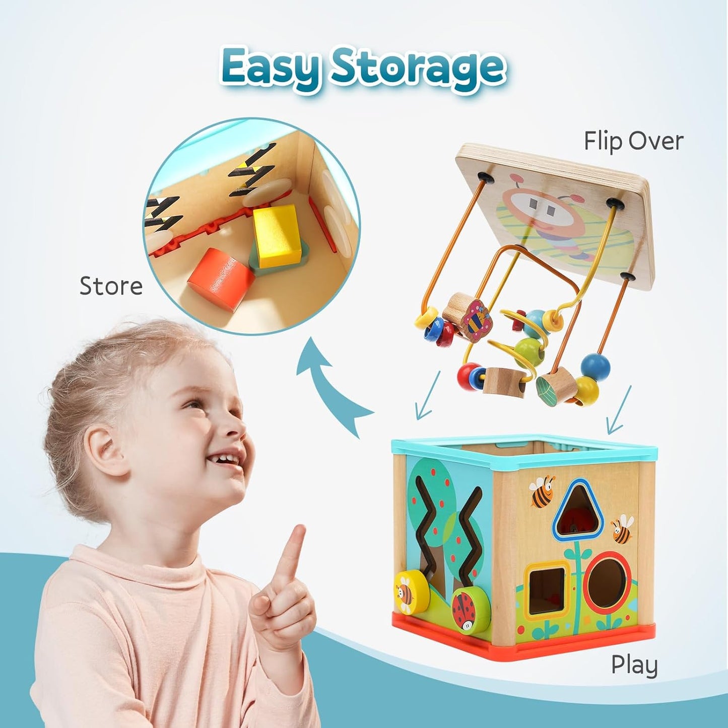 TOP BRIGHT Wooden Shape Sorter Activity Cube Toy for 1 Year Old Baby - 1st Birthday Gift for Girls Boys 12 Months +