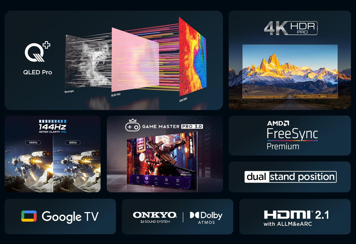 TCL 43T69C 43 Zoll QLED, Direct LED TV, 4K HDR TV, Smart Google TV (Dolby Vision & Atmos, Game Master, Motion Clarity, Kompatibel mit Google Assistant & Alexa)