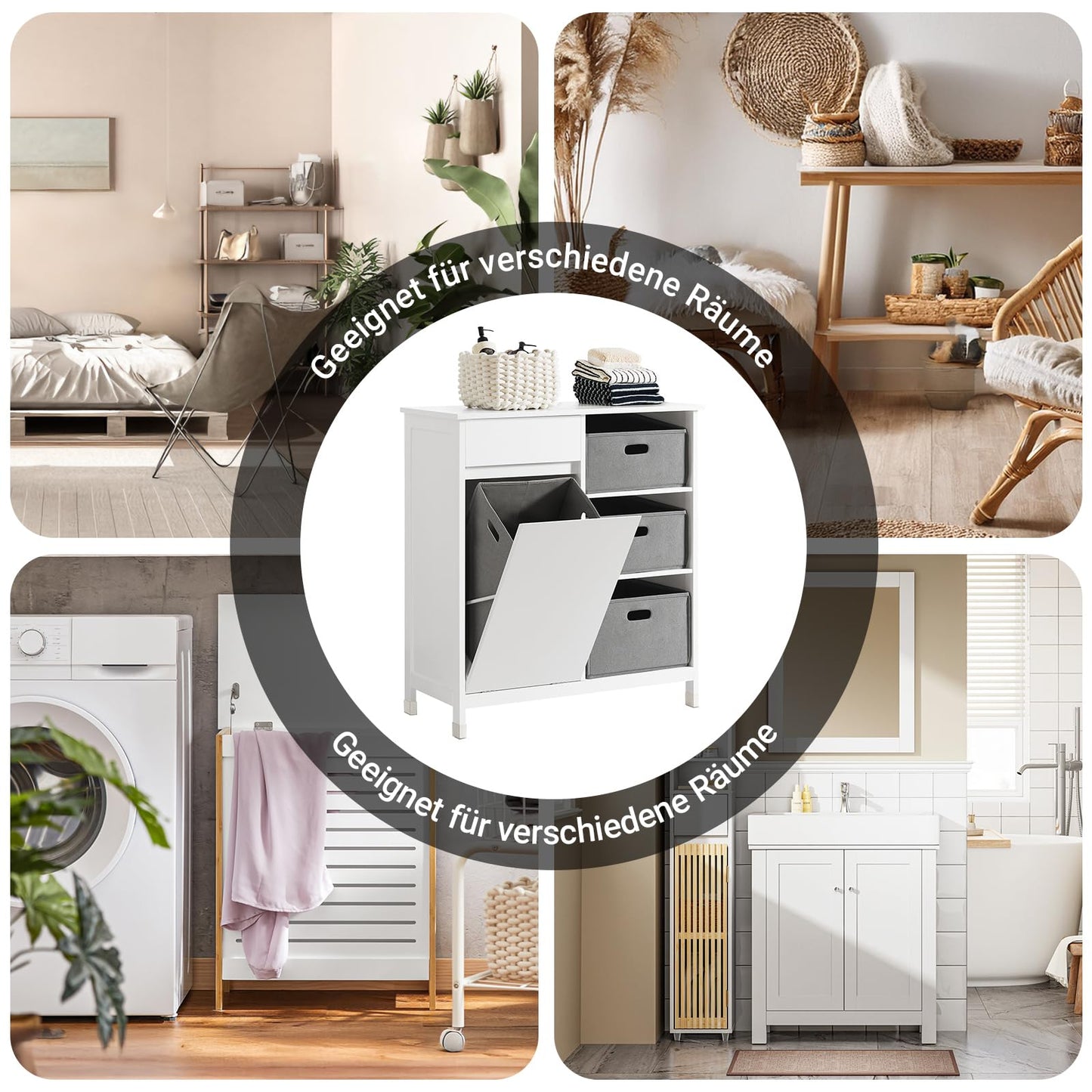 SoBuy BZR77-W Laundry Cabinet - Freestanding Bathroom Cabinet with Laundry Basket - Space-Saving Bathroom Cabinet with 3 Baskets and Drawer - Wooden Bathroom Furniture for Small Spaces, White, 80 x 91