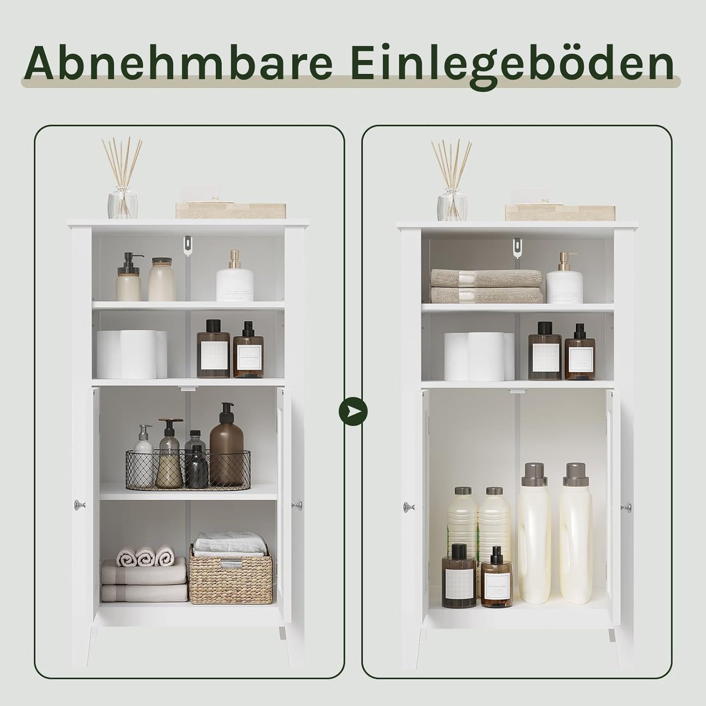 EUGAD Bathroom Cabinet, Kitchen Cabinet, Side Cabinet, Chest of Drawers in Bedroom, Hallway, Made of MDF with Adjustable Shelf, White, 92.5 x 30 x 50 cm