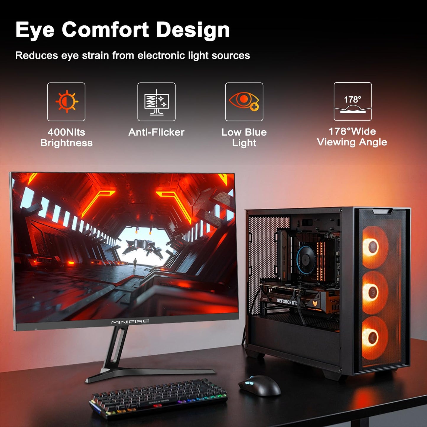 Minifire Curved Monitor 27 Inch 100Hz, PC Screen with Speaker -1500R FHD (1920 x 1080p) VA Panel, MPRT 1ms, sRGB110%, Less Blue Light, HDMI 1.4, Type-C 2.5W, Supports VESA - Black