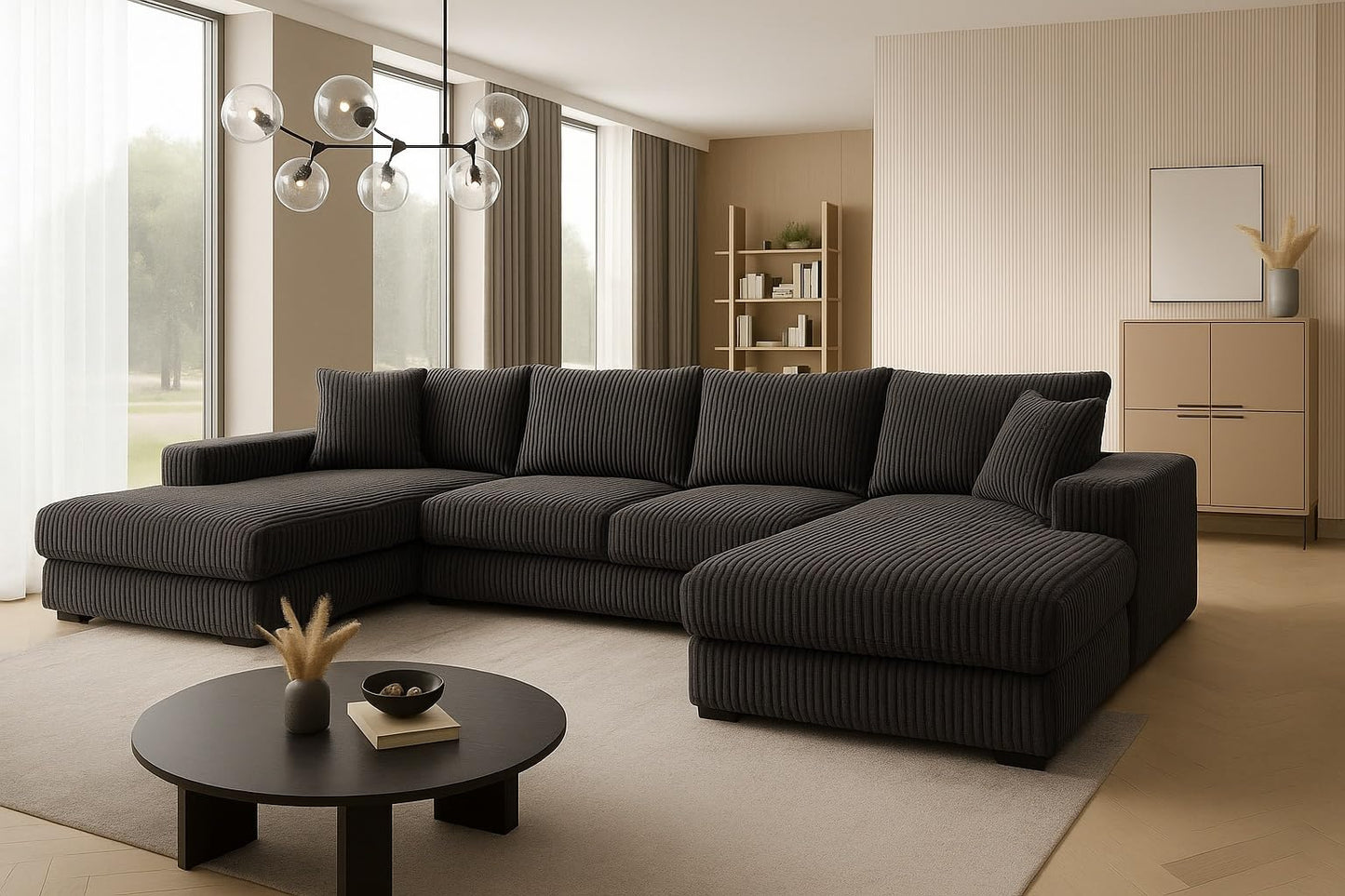 A&J MöbelLand VIENA Corner Sofa 328 x 182 cm with Sleep Function, Bonell Spring Core and Bed Box in Cream - Modern Sofa Bed with Storage Space