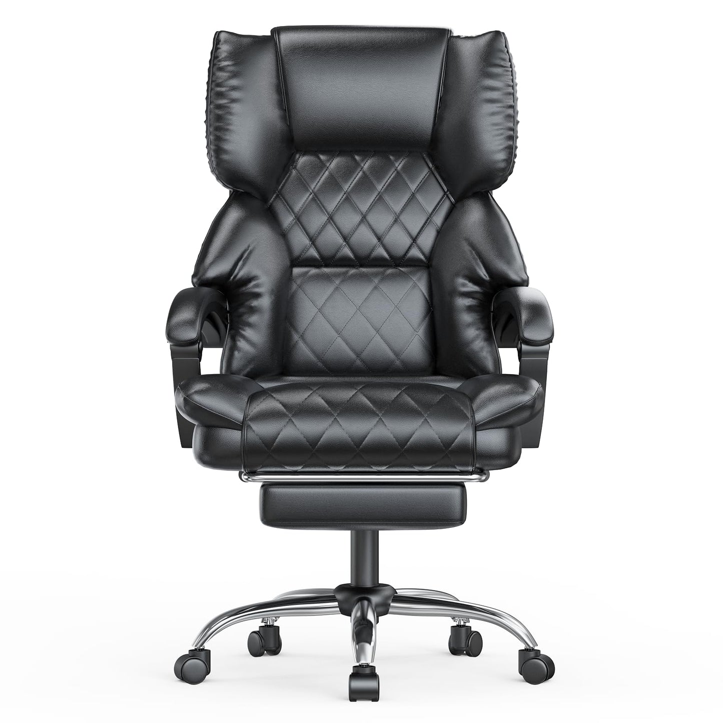 naspaluro Executive Office Chair with Footrest, Ergonomic Desk Chair, PU Leather Computer Chair with Padded Armrests and Soft Headrest Tilt Function, Height Adjustable Swivel Chair, Black