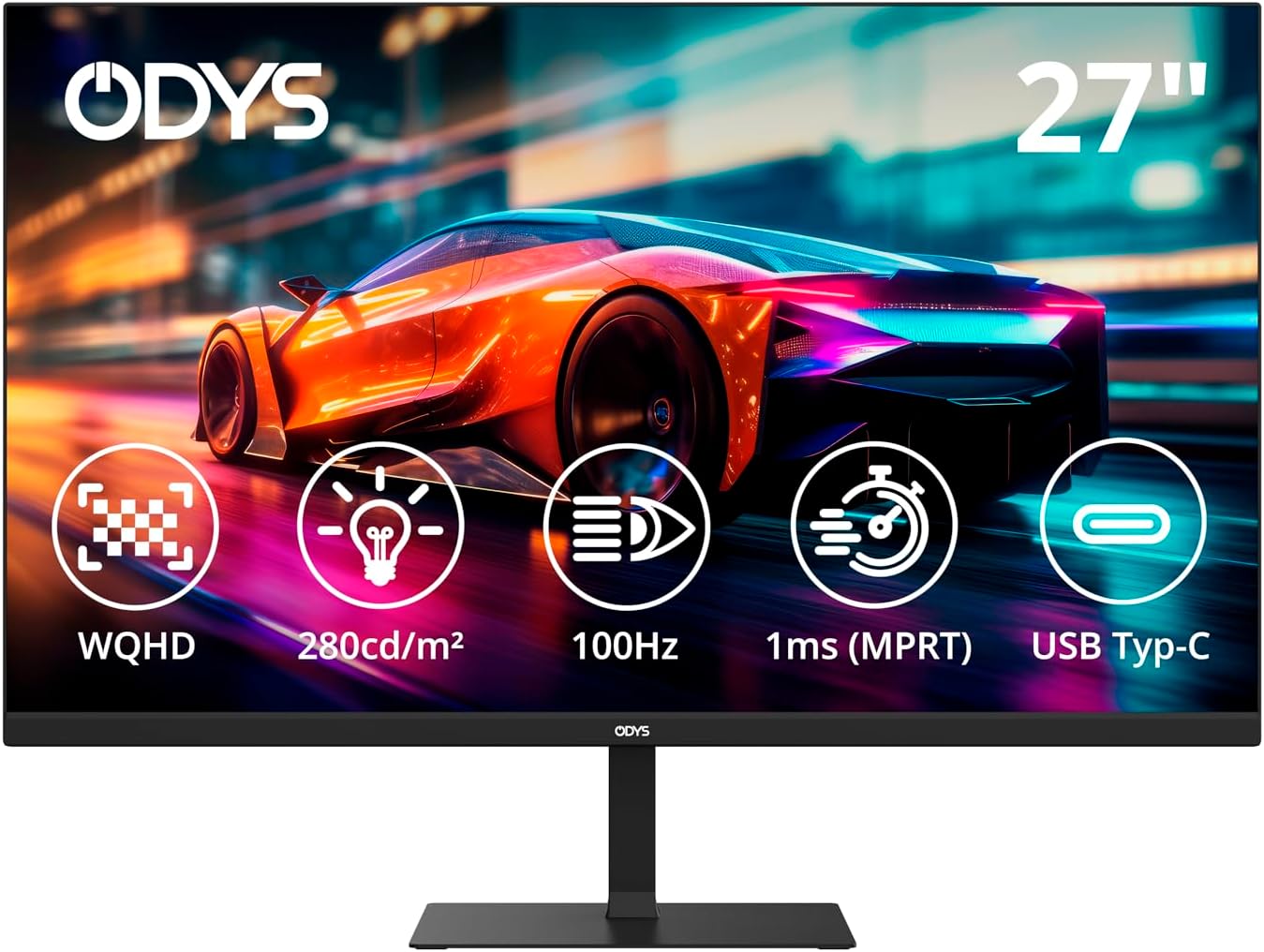 ODYS i27-Q-180-27 Inch Gaming Monitor (69 cm Screen, WQHD, 2,560 x 1,440 Pixels, 180 Hz, 1ms Response Time (MPRT), Fast IPS Panel, 120% sRGB, FreeSync, 2x HDMI, 2x Display Port)