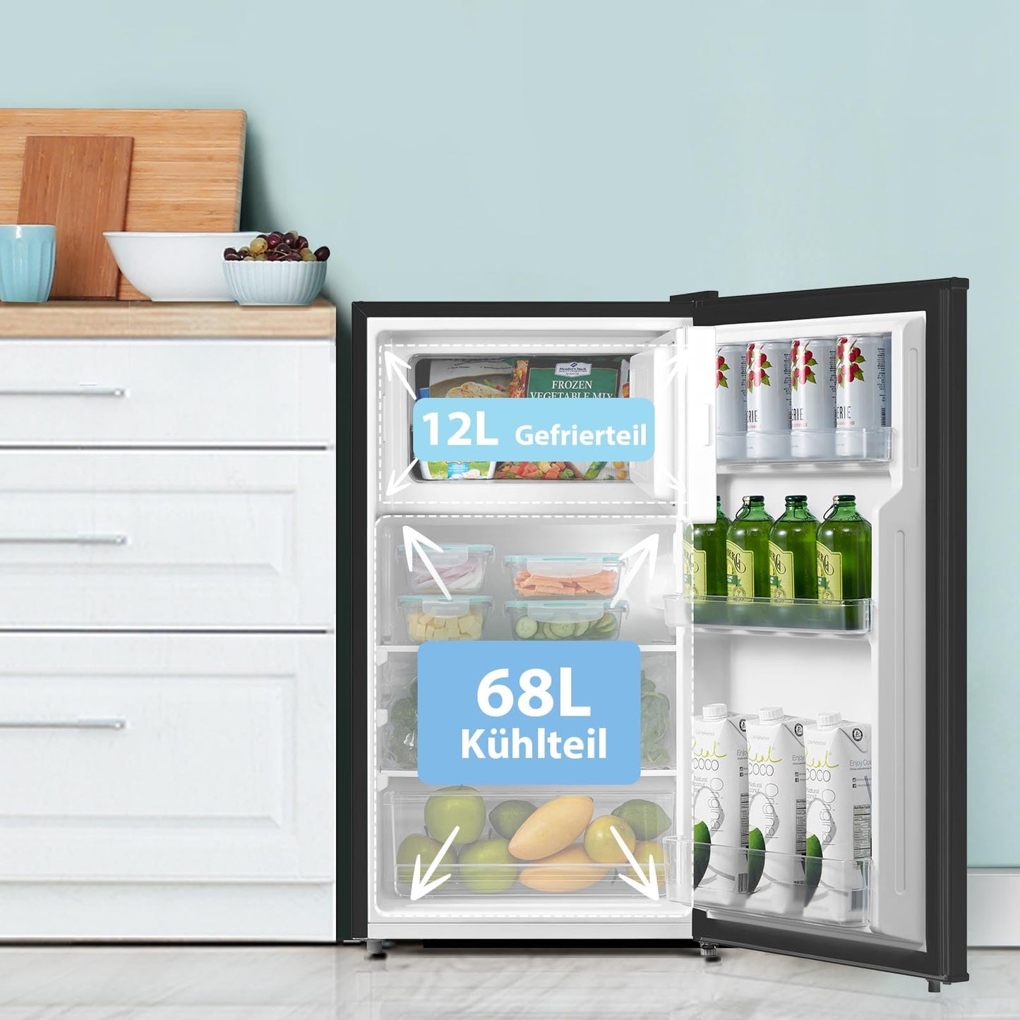 Comfee RCD80WH3(E) Fridge Freezer / 80L Small Fridge / with 12L Freezer Compartment / -18°C to -8°C / 4-Star Freezer Rating / Inverter Compressor / White [Energy Class D]