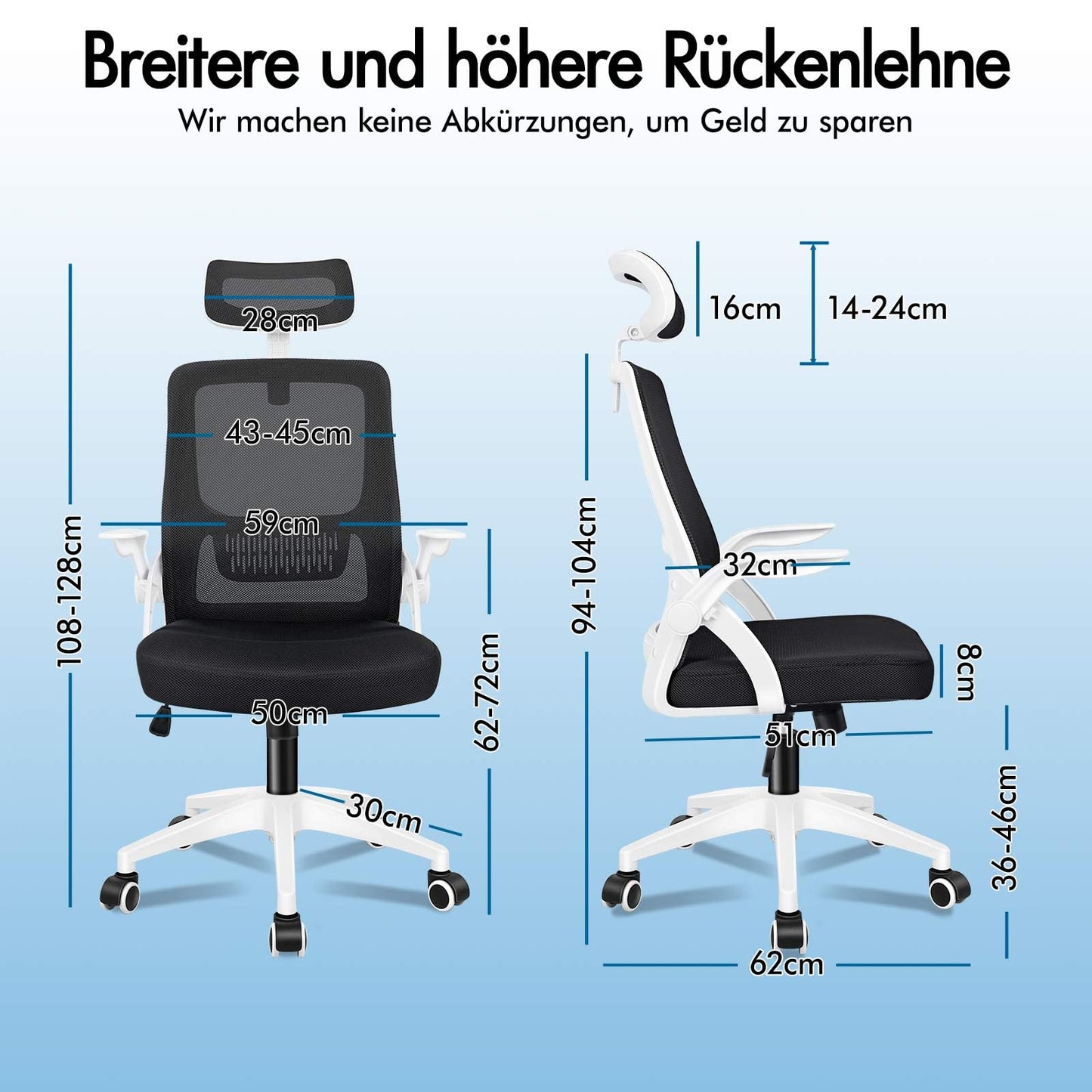 ALFORDSON Ergonomic Office Desk Chair, Computer Chair with Dynamic Lumbar Support, Tilting Swivel Chair with Flip Up Armrest, Black