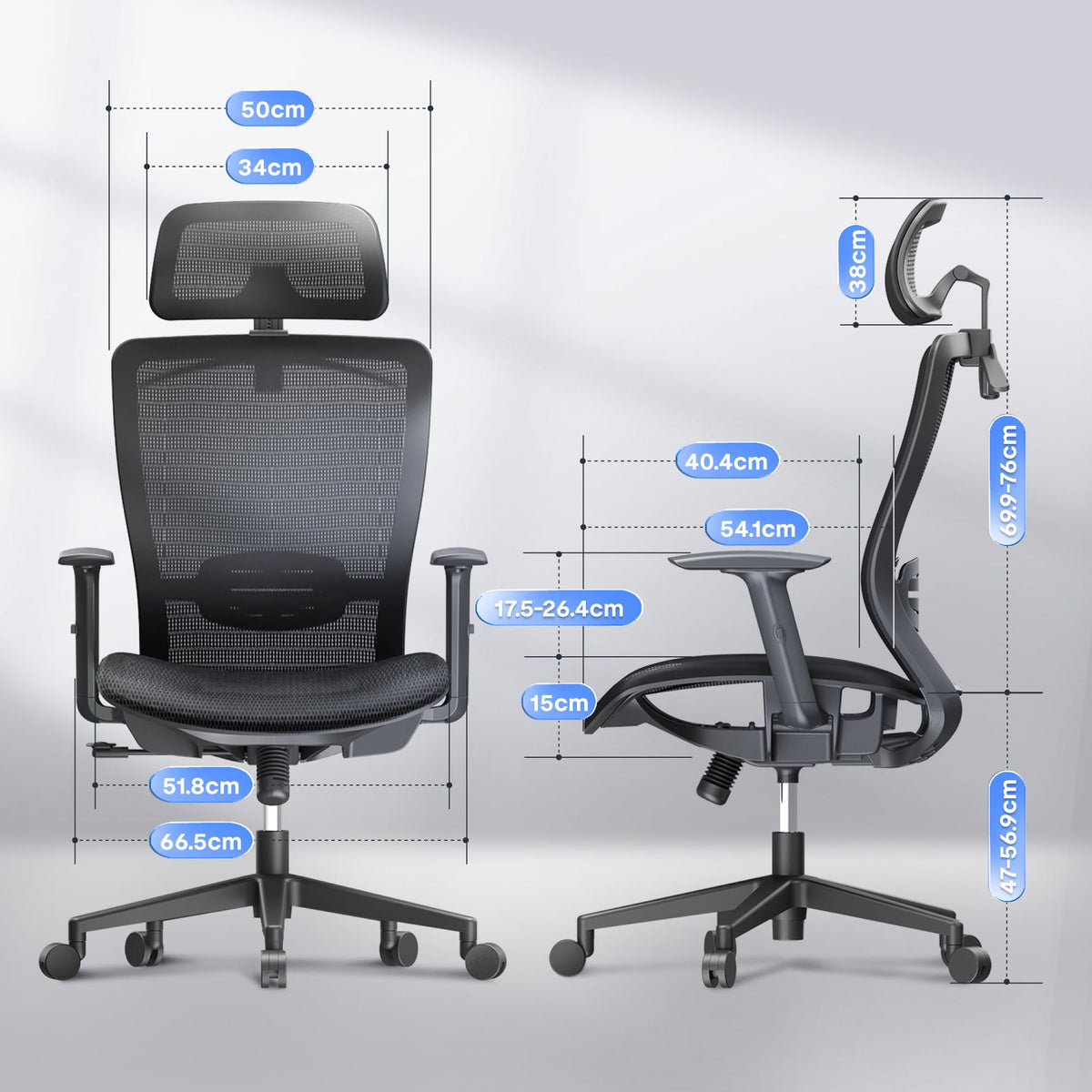 FLEXISPOT OC3C Office Chair Ergonomic Desk Chair Computer Chair Height-Adjustable Seat Headrest Armrest Lumbar Support Swivel Castors Work Chair