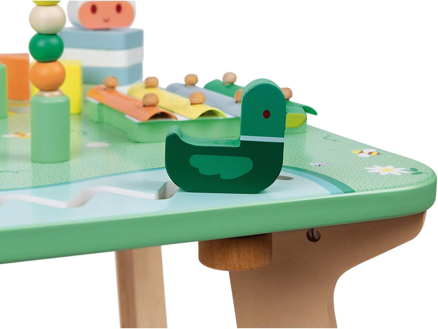 Janod - Jolie Prairie Activity Table - Wooden Play Table with 7 Activities - Multi-Activity Wooden Table with Animal Motifs - Motor Skills Development and Early Musical Education - From 12 Months,