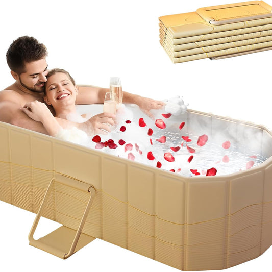 Große Doppelt Faltbare Badewanne, Erwachsene mobile Badewanne klappbar, Kostenlose Installation für Familien-Spa/Paardusche mit Matte und Ablaufgarnitur (150 × 55 × 50 cm)