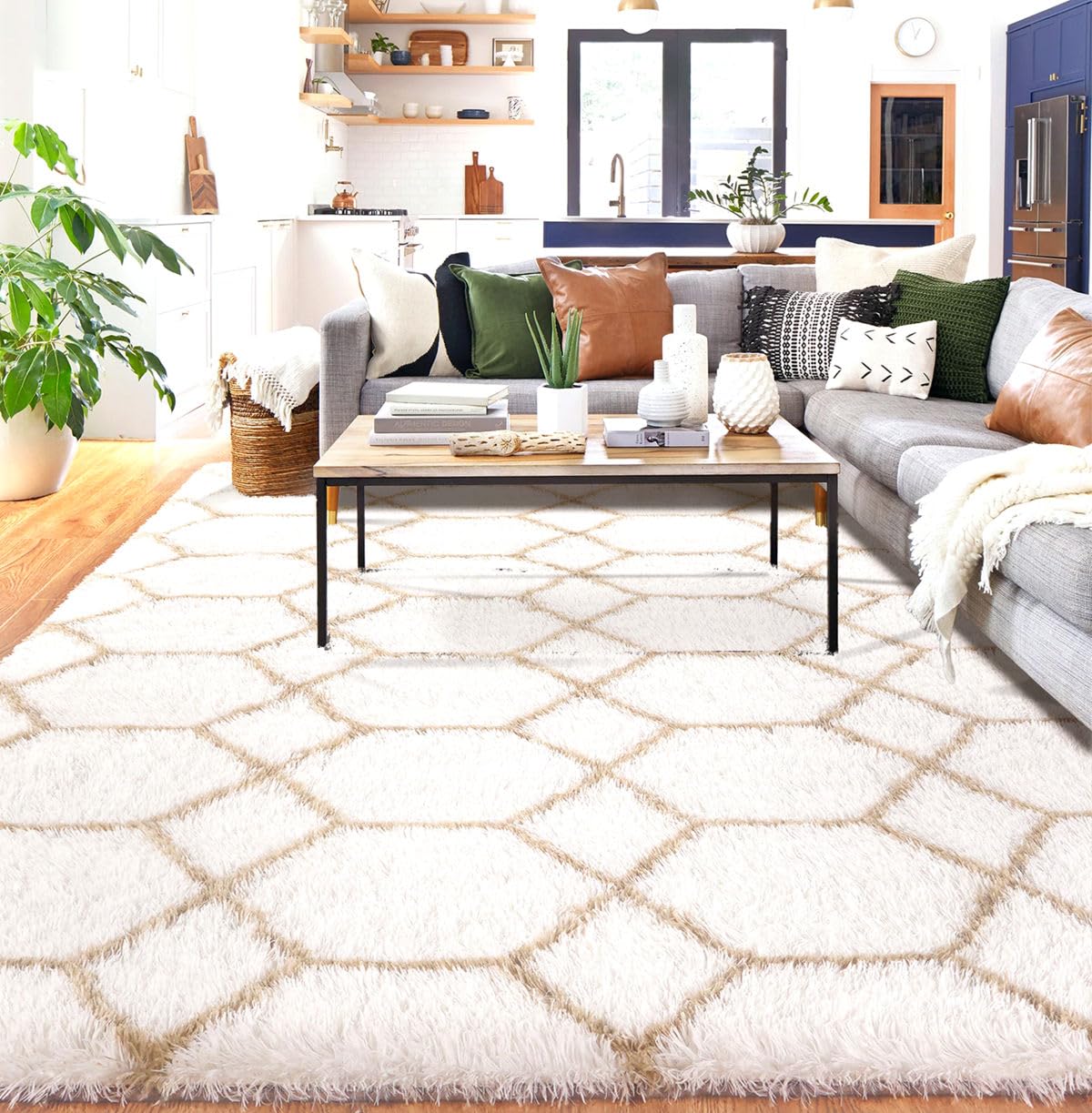 BYBSRLL Checked Rug Pink and White 120 x 180 cm High Pile Soft Fluffy Cuddly Rug Washable Rug Living Room Bedroom Children's Room Girls Non-Slip Rugs for Living Room