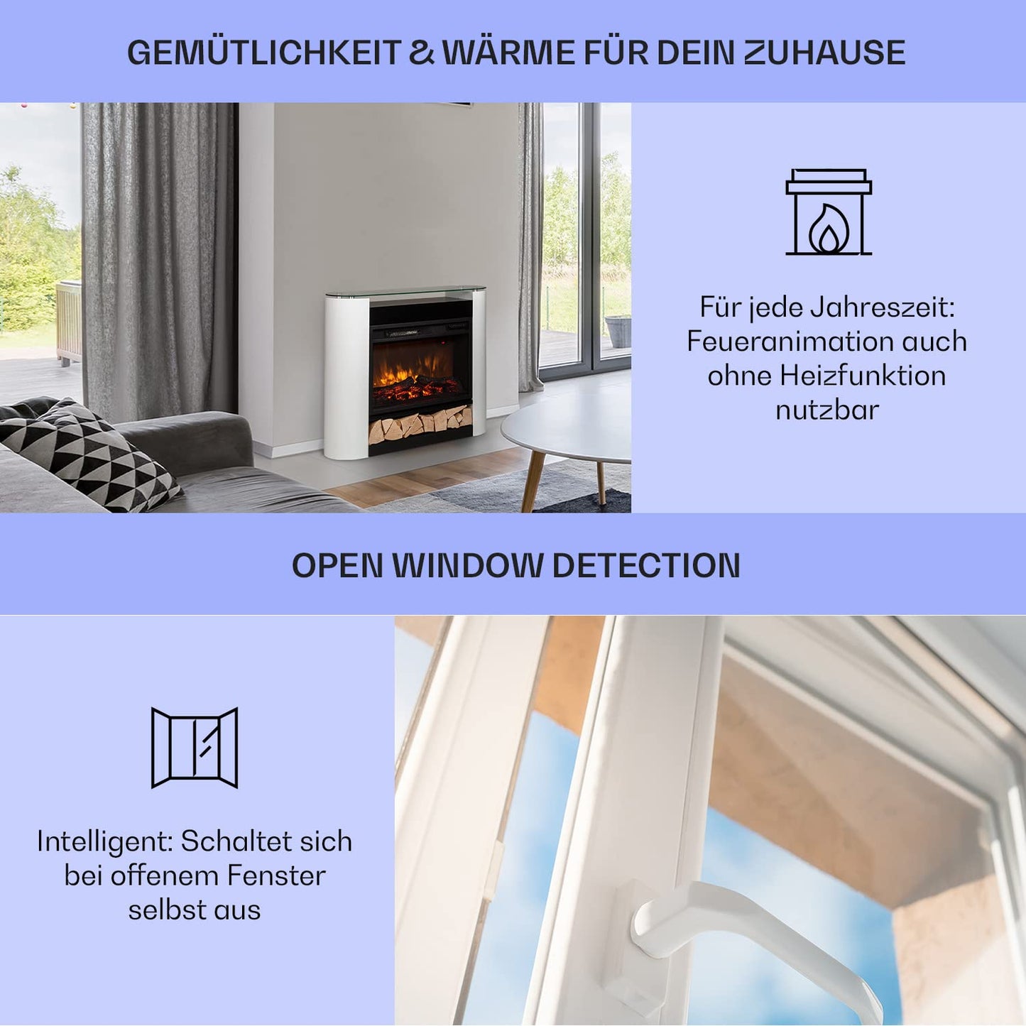 Klarstein Elektrokamin, Elektro Heizungen für Wohnzimmer & Innenräume, Elektrischer Kamin mit LED Flammen, Sparsamer Elektroofen, Heizlüfter mit Timer, Einstellbarer Thermostat, Heizung 1800 W