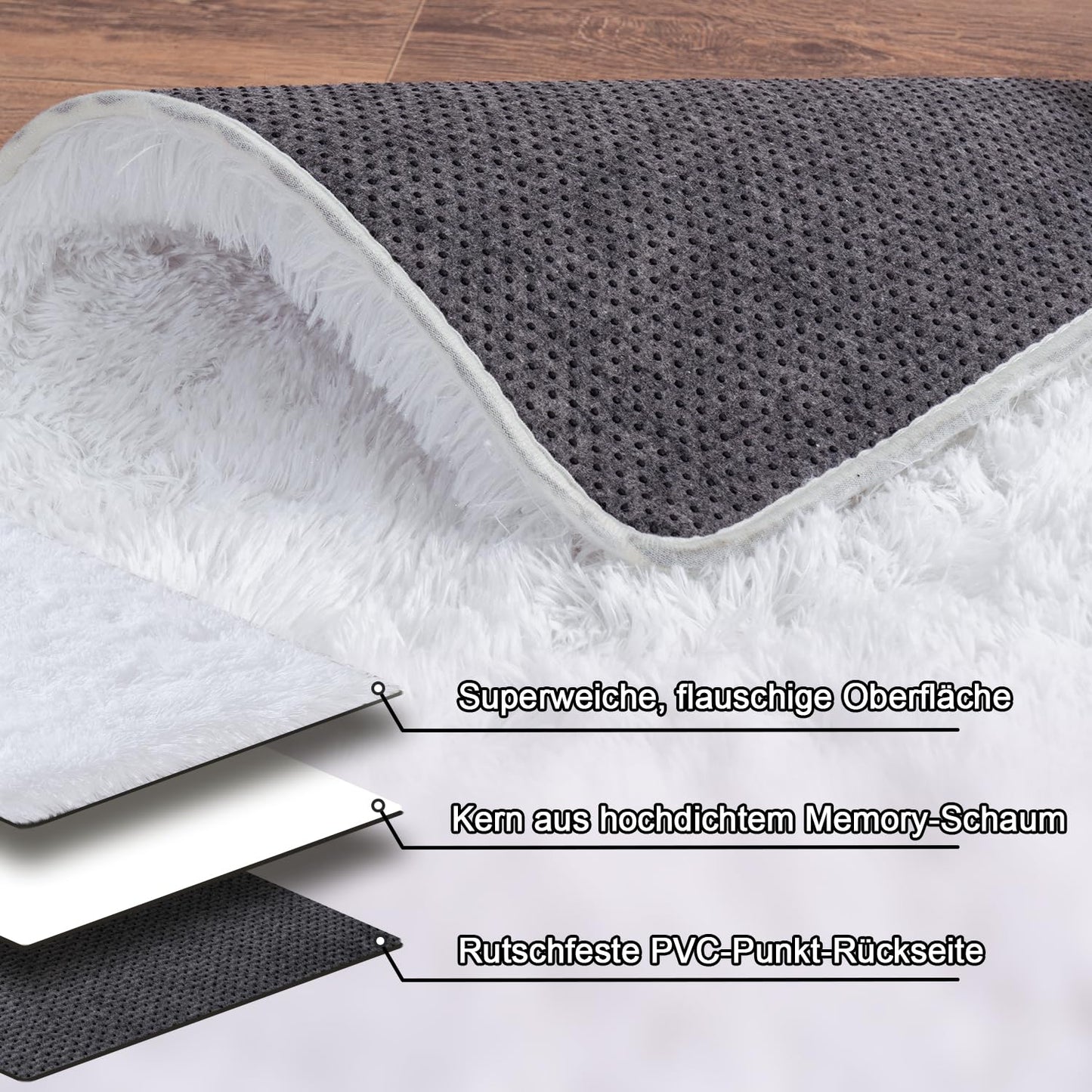 BSGIFT High Pile Rug, Grey, 160 x 230 cm, Shaggy Long Pile Fluffy Rug, Living Room, Modern Living Room Rug, Bed Rug, High-Pile Carpet, Non-Slip for Bedroom, Children's Room