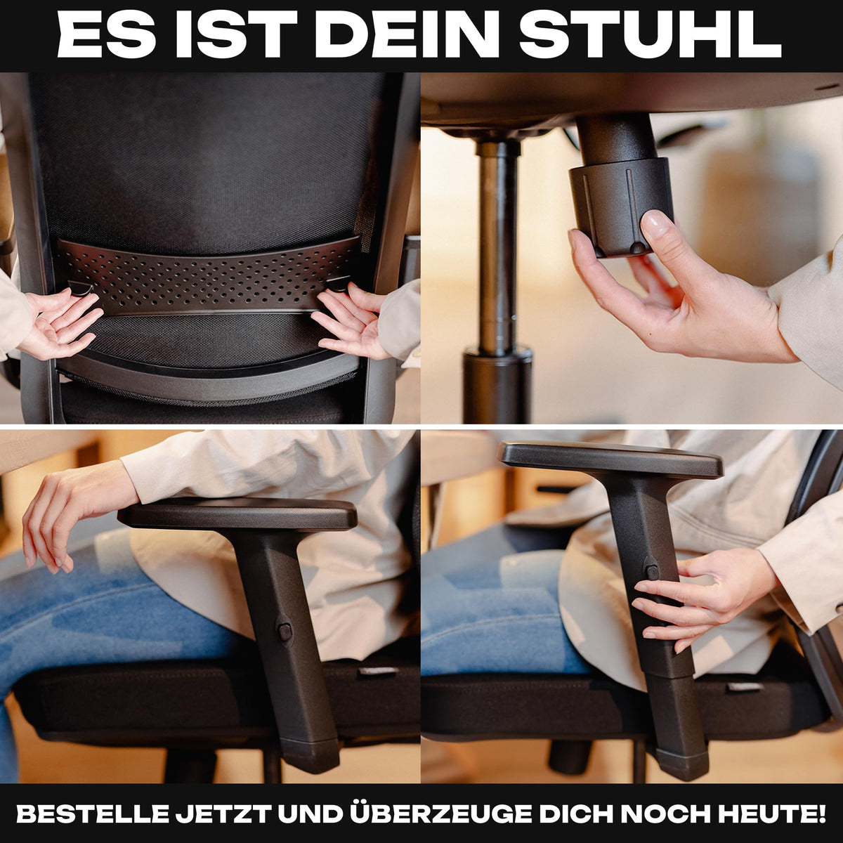 M2 Ergonomic Office Chair, Test Winner with Adjustable Armrest without Headrest for Maximum Freedom of Movement, Back-Friendly, Comfortable Desk Chair for Office and Home Office Chair