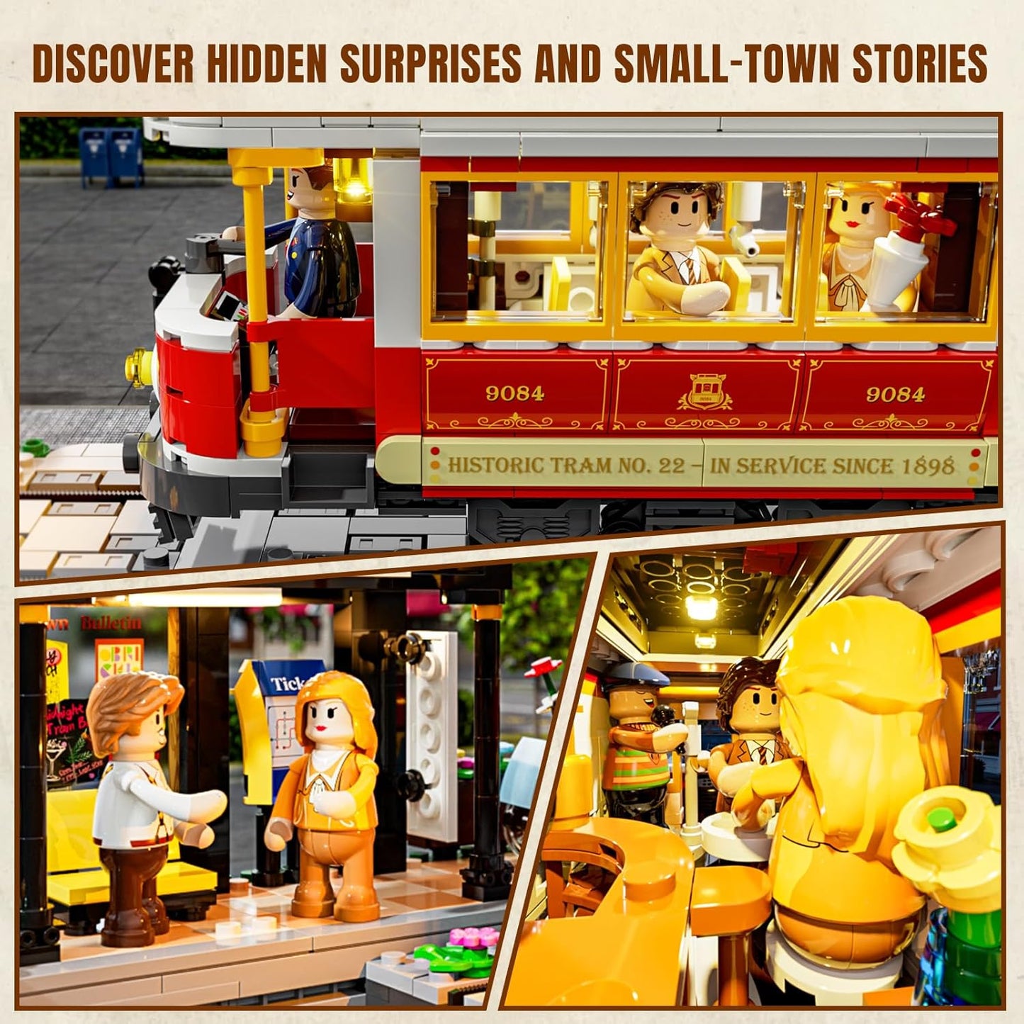Lumibricks Heritage Tram and Stop Kit with Light, 1274Pcs, L9084