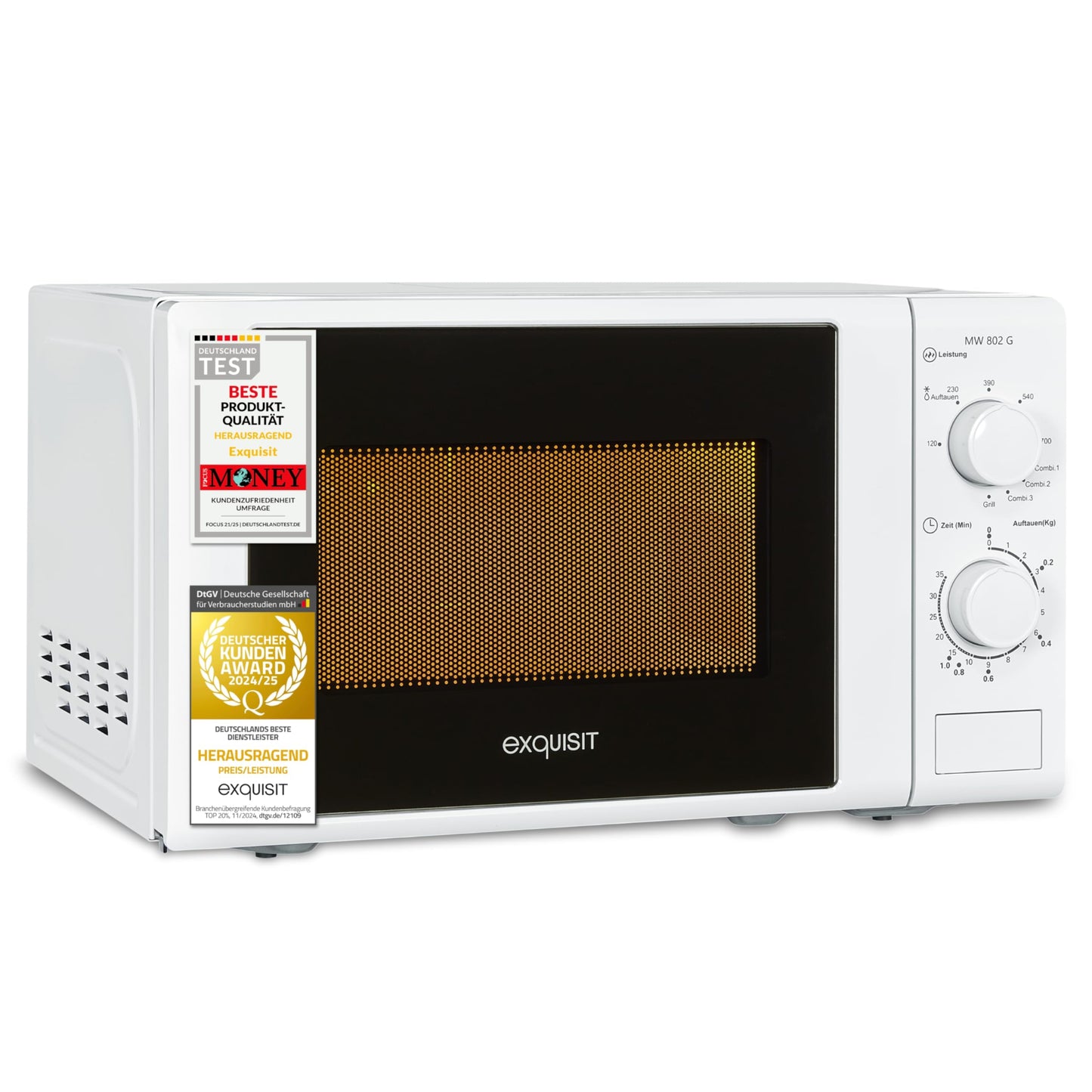 Exquisit Microwave MW 802 G, 700 W Power, 1000 W Grill, 20 L Cooking Space, Compact Microwave With Grill Function, Space-Saving, Incl. Timer, White