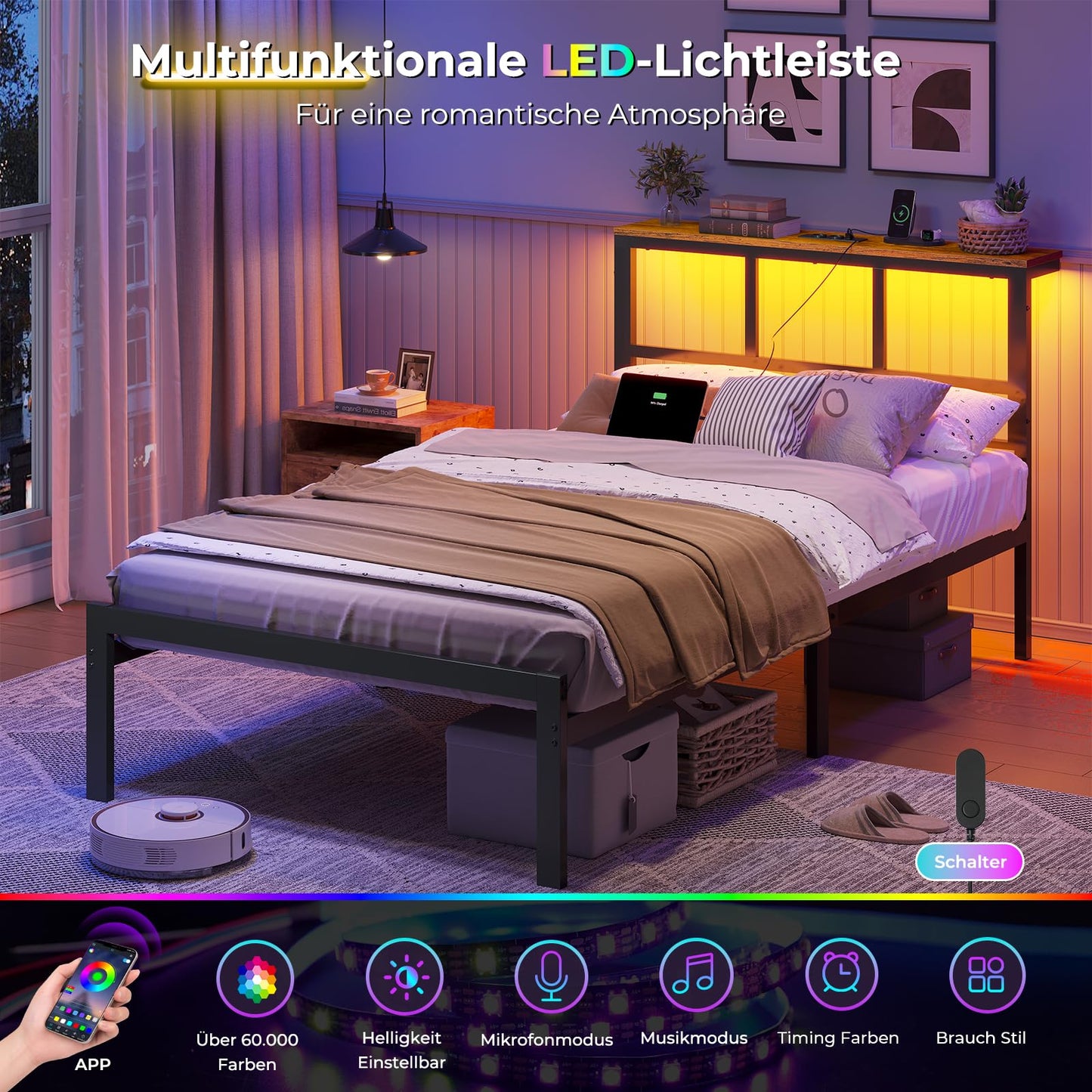 Brinlawb Bed 180 x 200 cm with Metal Slatted Frame