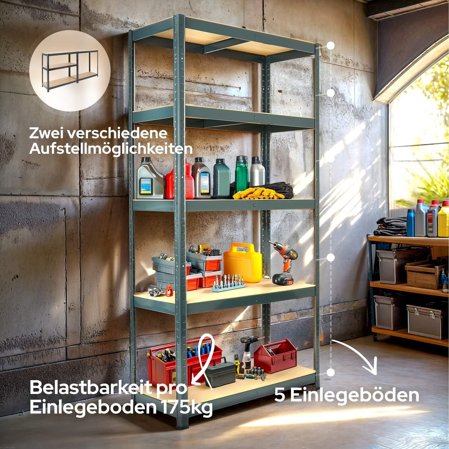 Arebos Heavy Duty Shelves in Various Sizes, Max. 875 kg Load Capacity, Easy Installation Thanks to Plug-in System