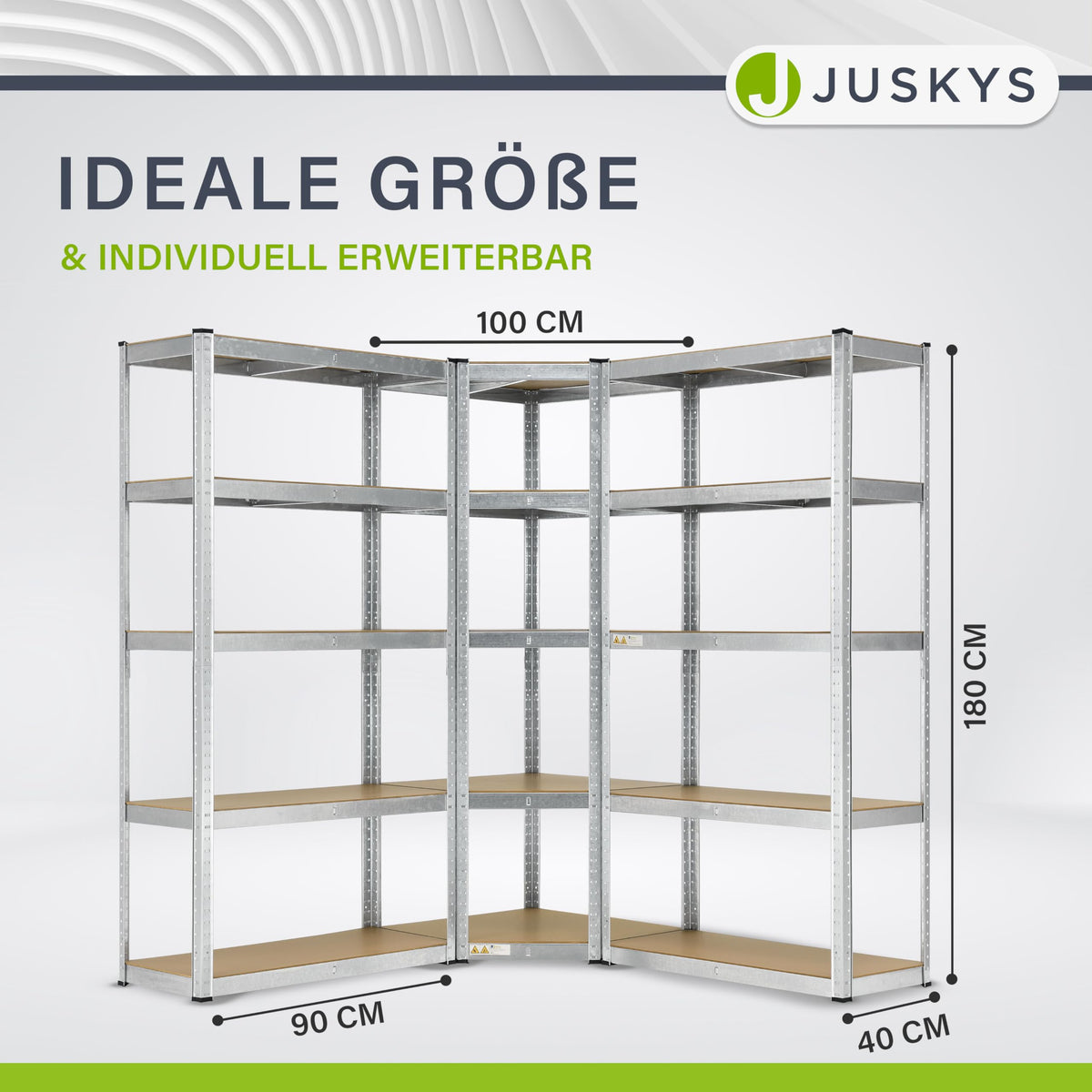 Juskys 3 Shelf System Metal Basic | 1 Corner Shelf & 2 Storage Shelves | 15 Shelves Made of MDF Wood | 2625 kg | Heavy Duty Shelving Storage Shelving Basement Shelving (Grey)