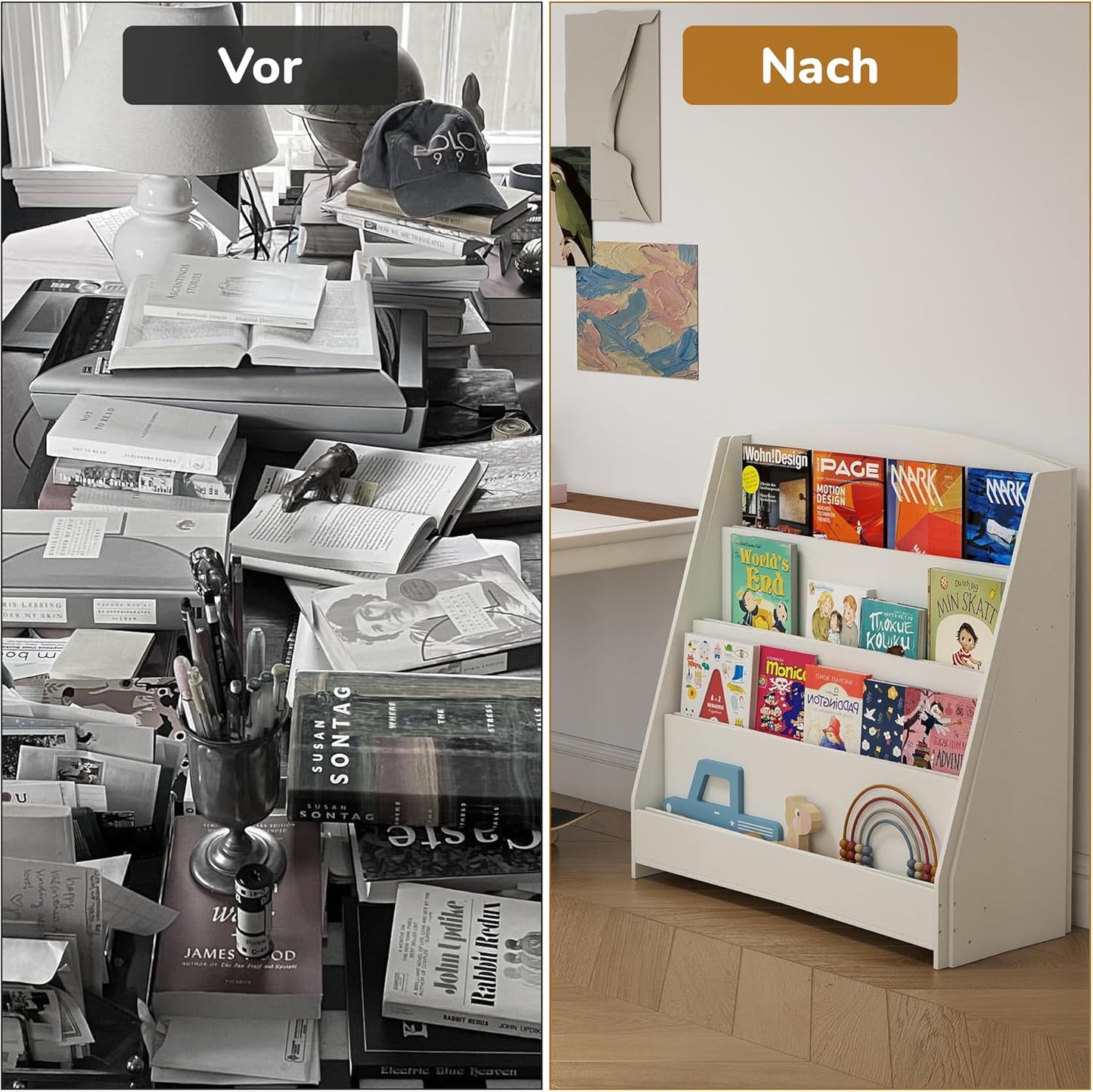 SOCOMFAY 4-Tier Children's Bookcase, Wooden Shelf, Children's Bookshelf for Children's Room, Nursery, White