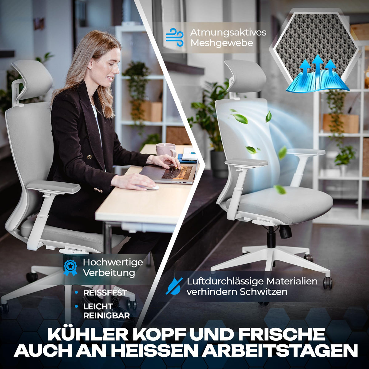 M2 Ergonomic Office Chair, Test Winner with Adjustable Armrest without Headrest for Maximum Freedom of Movement, Back-Friendly, Comfortable Desk Chair for Office and Home Office Chair