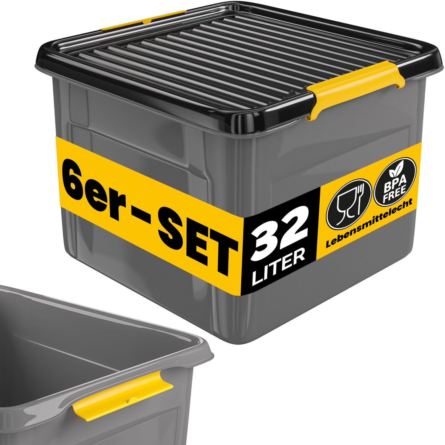 Monzana 4 x Storage Boxes 40 L with Lid 40 kg Load Capacity Plastic BPA Free Click Closure Stable Flexible Stackable Opaque Cellar Garage Box