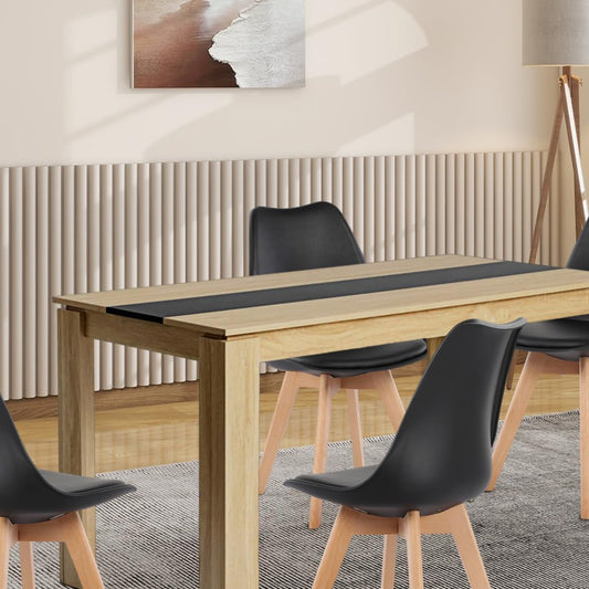 FURNITABLE Dining Table with 6 Chairs, Dining Room Group, Set of 6 Dining Room Chairs and 140 cm Rectangular Wooden Table Dining Set for Living Room, Kitchen, Office (Oak-Black Table + 6 Black Chairs)