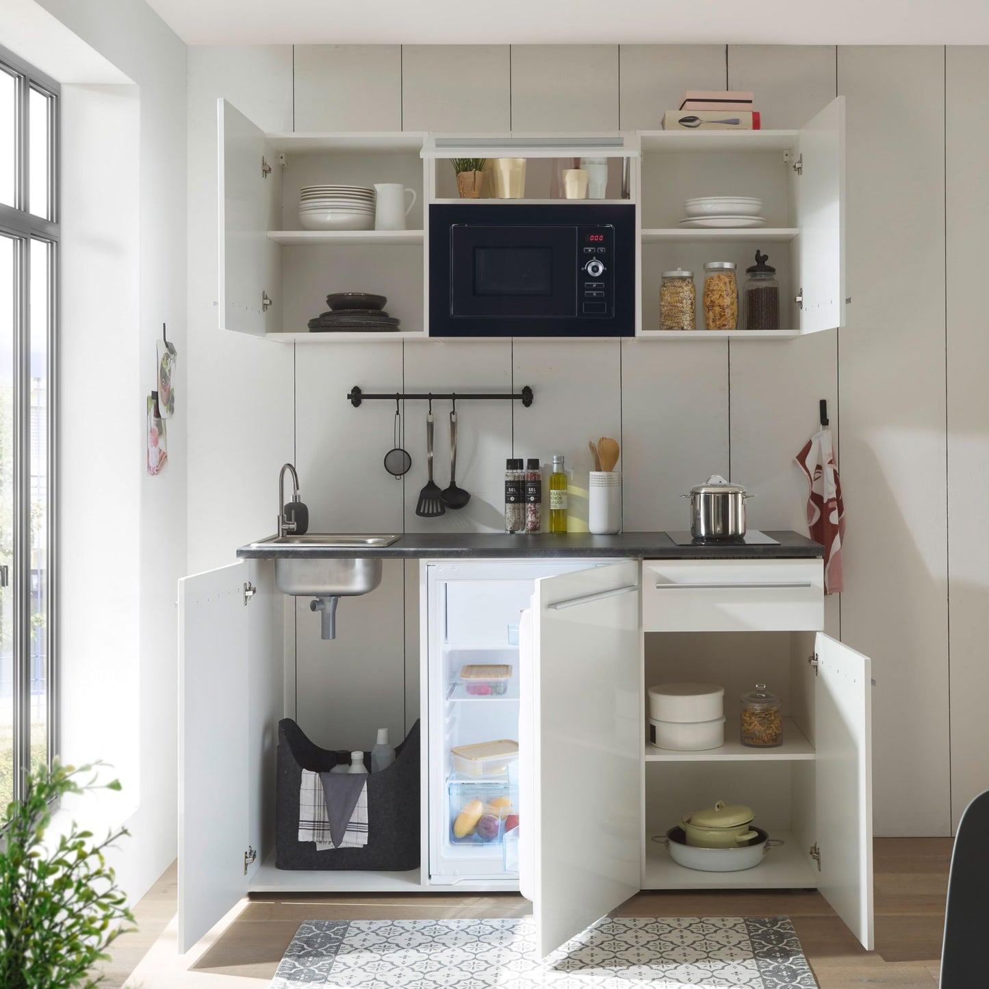 Jazz 84-240-Y6 Single Kitchen Unit Black / Artisan Oak Approx. 160 x 212 x 60 cm