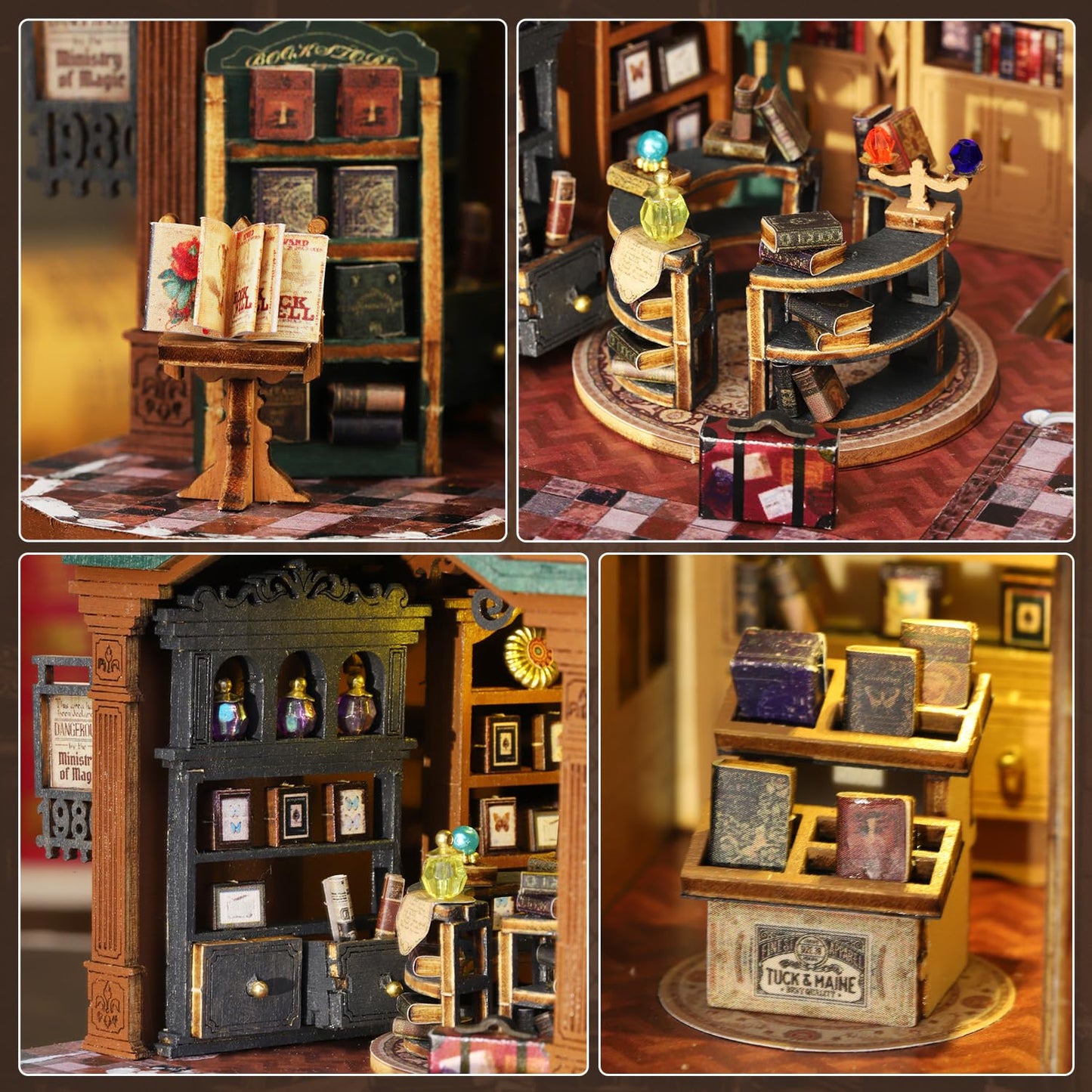 Mostop DIY Miniature Dollhouse Kit,Wooden Dollhouse Construction Kit,Miniature House Kit with LED Light und Bewegungen,Creative Room Idea for Children/Adults,Magic House,DIY Kits (Twilight Book City)