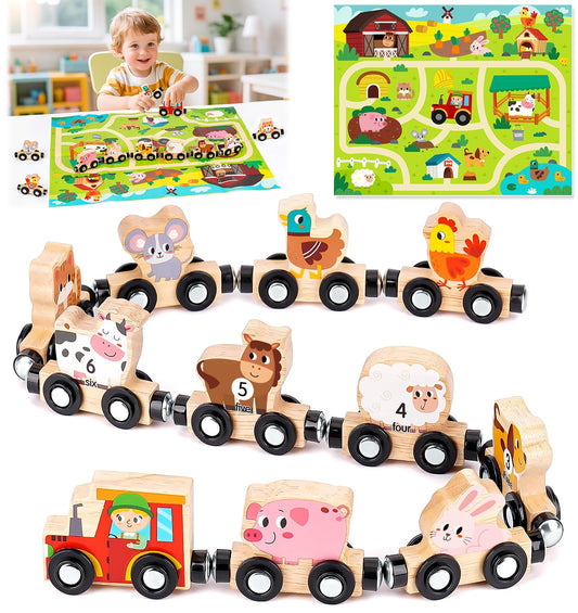 Montessori Toy from 1 2 3 Years: Magnetic Train Wooden Toy from 1 2 Years Motor Skills Toy from 1 Year, Wooden Train Children's Toy from 2-3 Years Baby Gift 1 2 3 Years Birthday Boy Girl