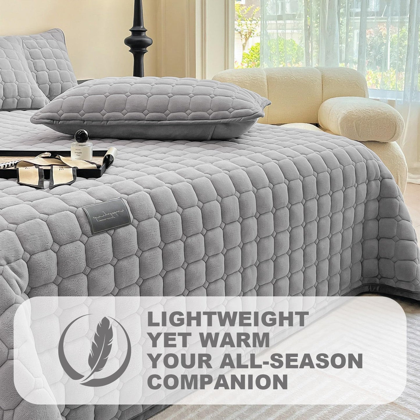 SHANNA Extra Large Duvet: Milk Velvet Soft Double Sided Duvet Ideal as Bedspread 230 x 250 cm with 2 Matching Pillowcases 50 x 70 cm (Beige)