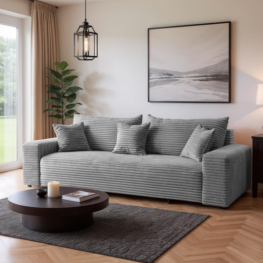 Cordo Sofa Bed 265 x 150 cm with Bed Box - Cord Sofa TILIA Wide Corduroy, SoftTouch Comfort, Nosage Spring, Removable Cushions, Easy Clean & Pet Friendly (Bronze)