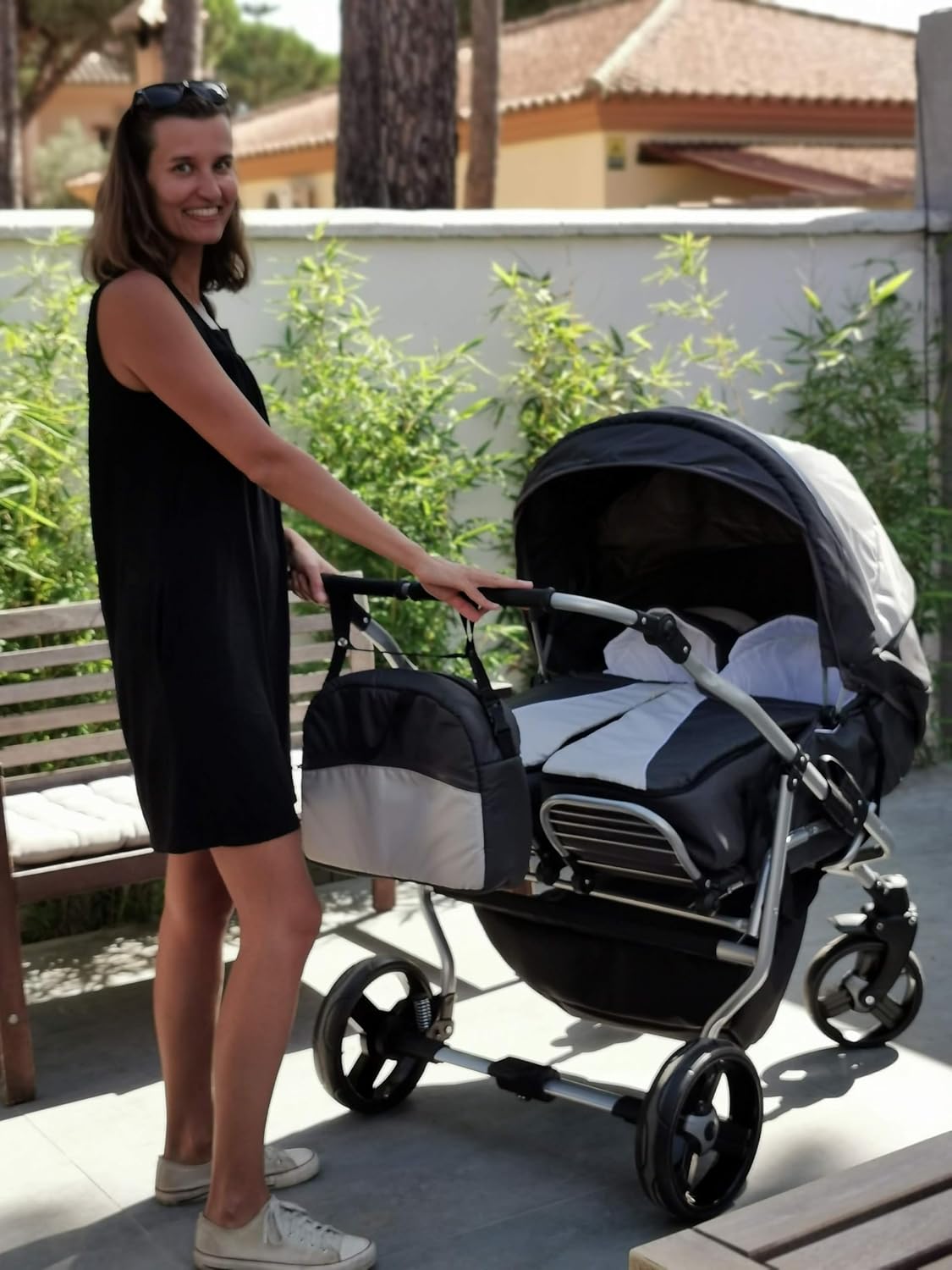 BBtwin DUET TRIO Twin Pushchair 3-in-1 Pushchair and Accessories 3 Pieces: 2 Baby Tubs + 2 Pushchairs + 2 Baby Car Seats + Accessories Black