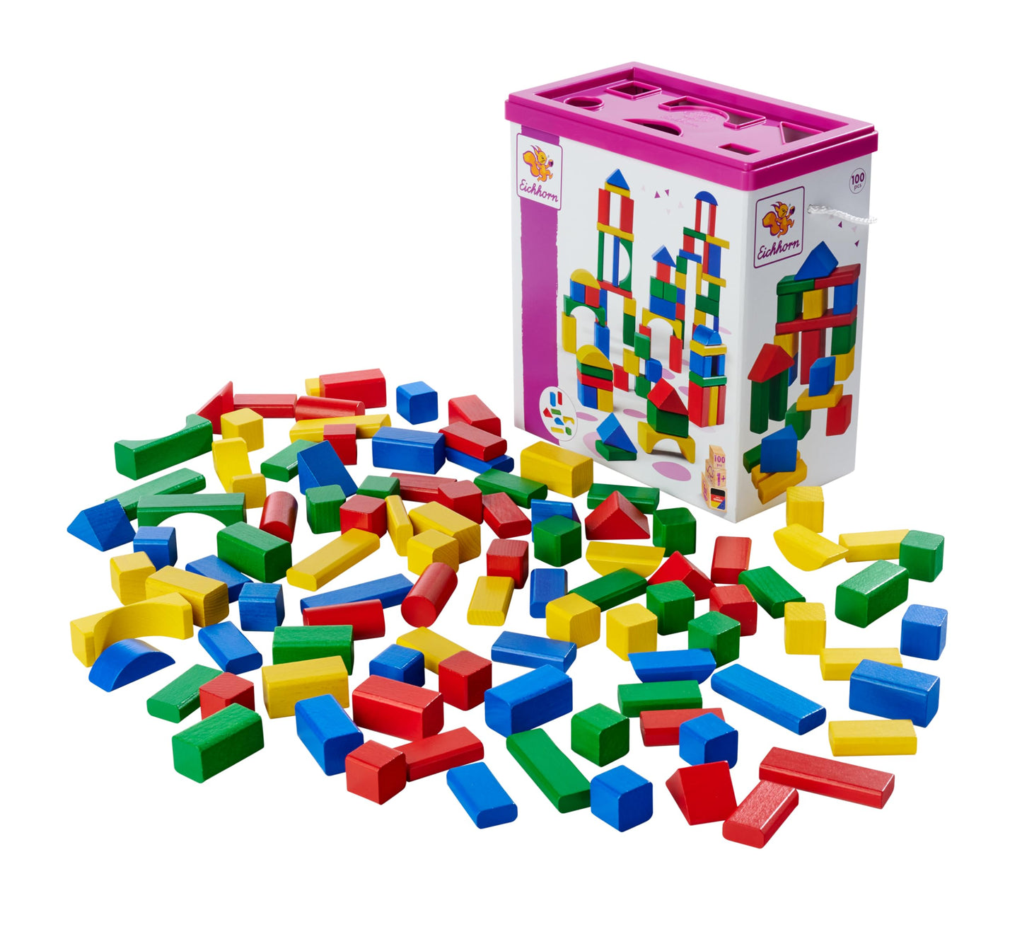 Eichhorn Colourful Wooden Building Blocks In One Shape, 25 mm