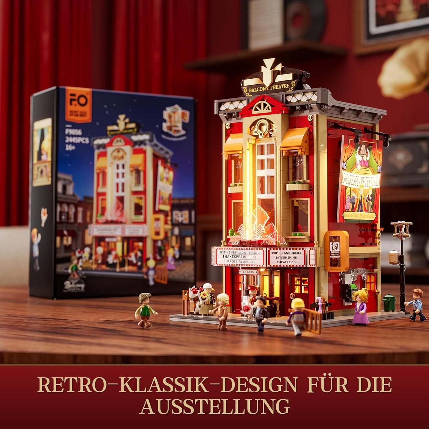 FUNWHOLE Balcony Theatre Lighting Clamp Building Blocks House - with Scene from a Classic Shakespeare Piece, 2445 Pieces, Collector's Set & Creative City House Model for Adults & Teenagers, F9056