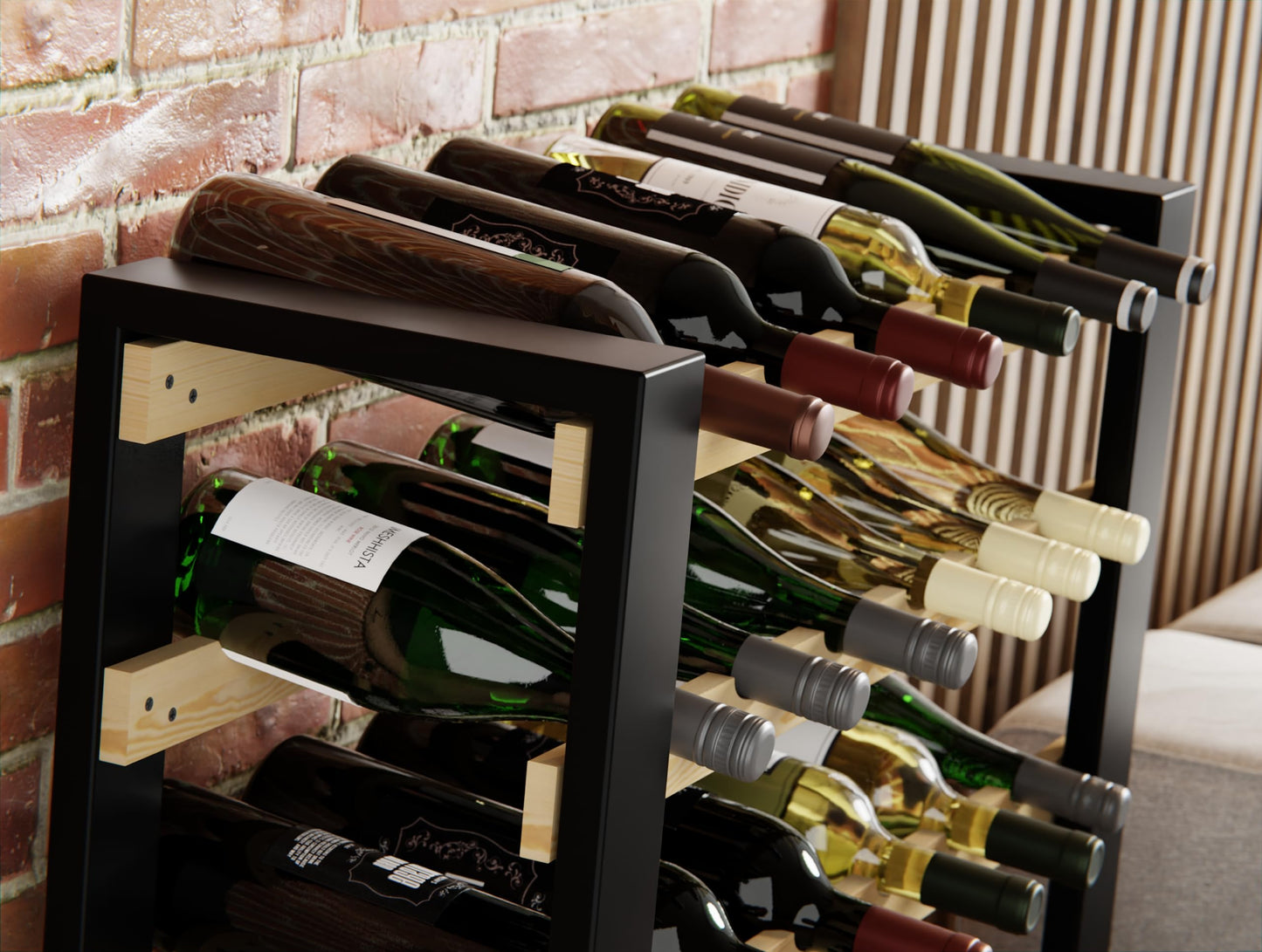 Lenmar RW Series Wooden Wine Rack for Bottles, Loft, Bottles, Wine, Bottle Rack, Cellar Rack, Shelves, Bottle Holder, Wine Stand, etc. (Loft 135, 204 x 104 x 27, 135 Bottles)