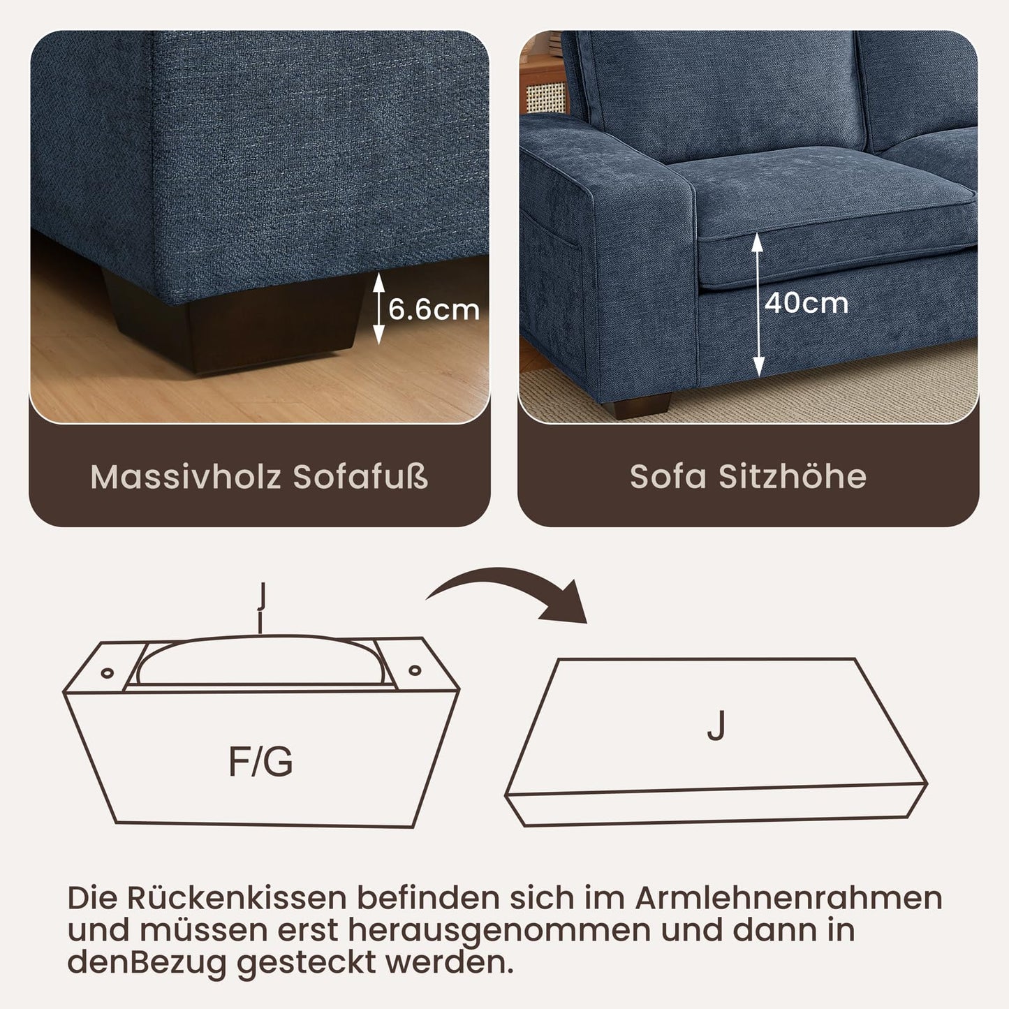 DUANDUAN 250CM Convertible Sektionssofa Couch mit Chaise Lagerung, Moderne L-förmige Reversible Design, Bequeme Chenille Stoff, abnehmbare Kissenbezüge USB Typ-C Ports Wohnzimmer(Beige)