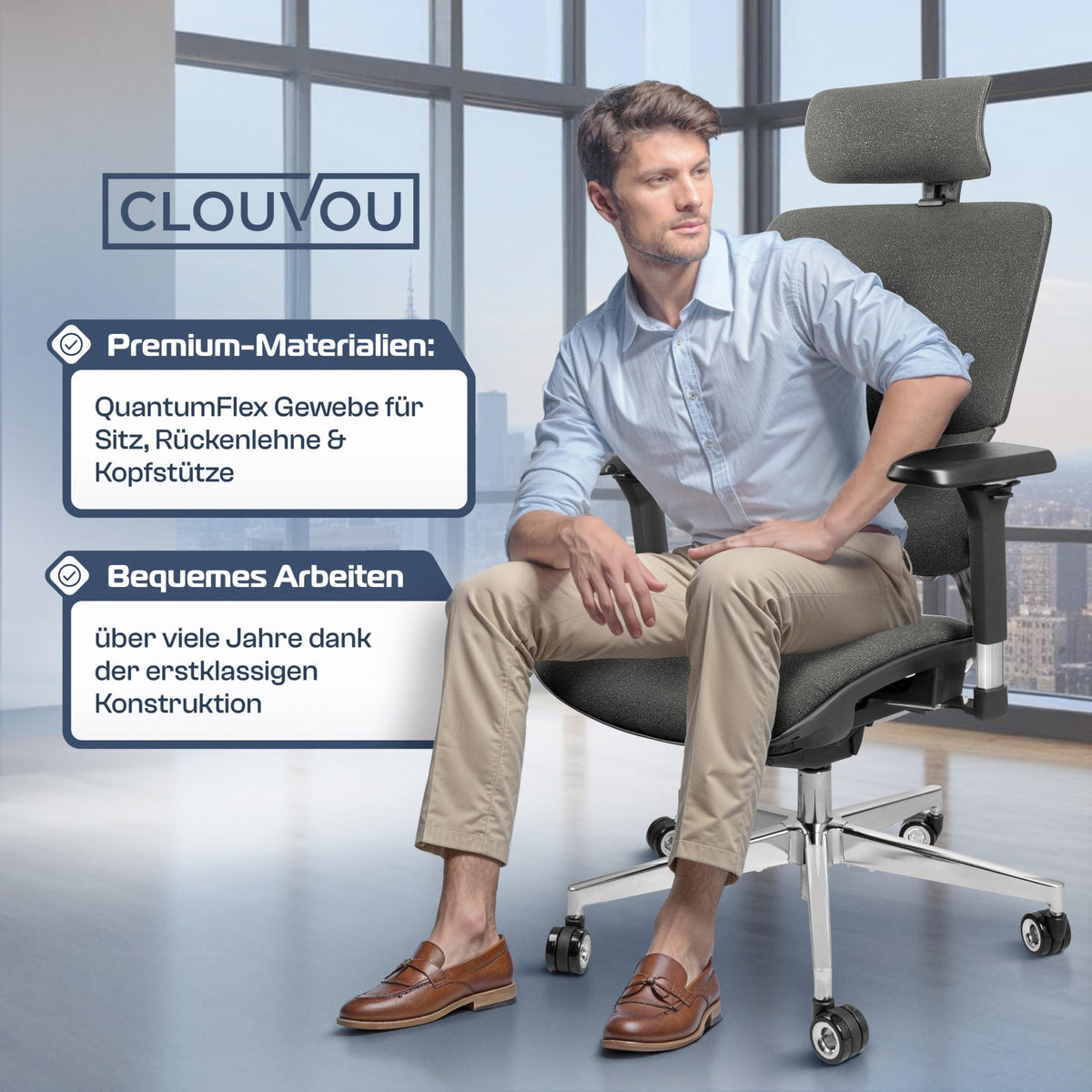 CLOUVOU BrightSeat Ergonomic Office Chair [Test Winner] Desk Chair 100% Individually Adjustable Office Chair & Gaming Chair Computer Chair Home Office Chair Ergonomic Swivel Chair 150 kg