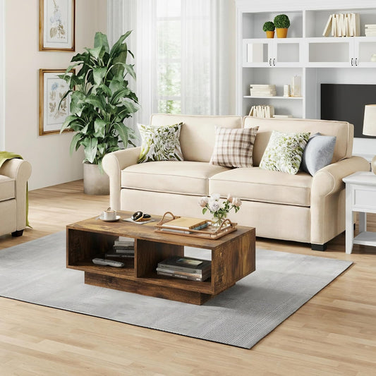 Coffee Table, White, Middle Table, Tea Table for Living Room, Modern and Stylish Rectangular Coffee Table with 2 Open Compartments, Rectangular Side Table, Sofa Table, for Bedroom, Office, 90 x 48 x 31 cm