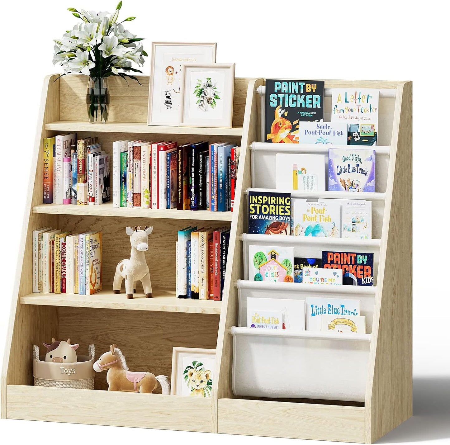 Children's Shelf, White with 5 Shelves and 4 Open Compartments, Bookcase for Children, Toy Organiser, 90 x 40 x 80 cm