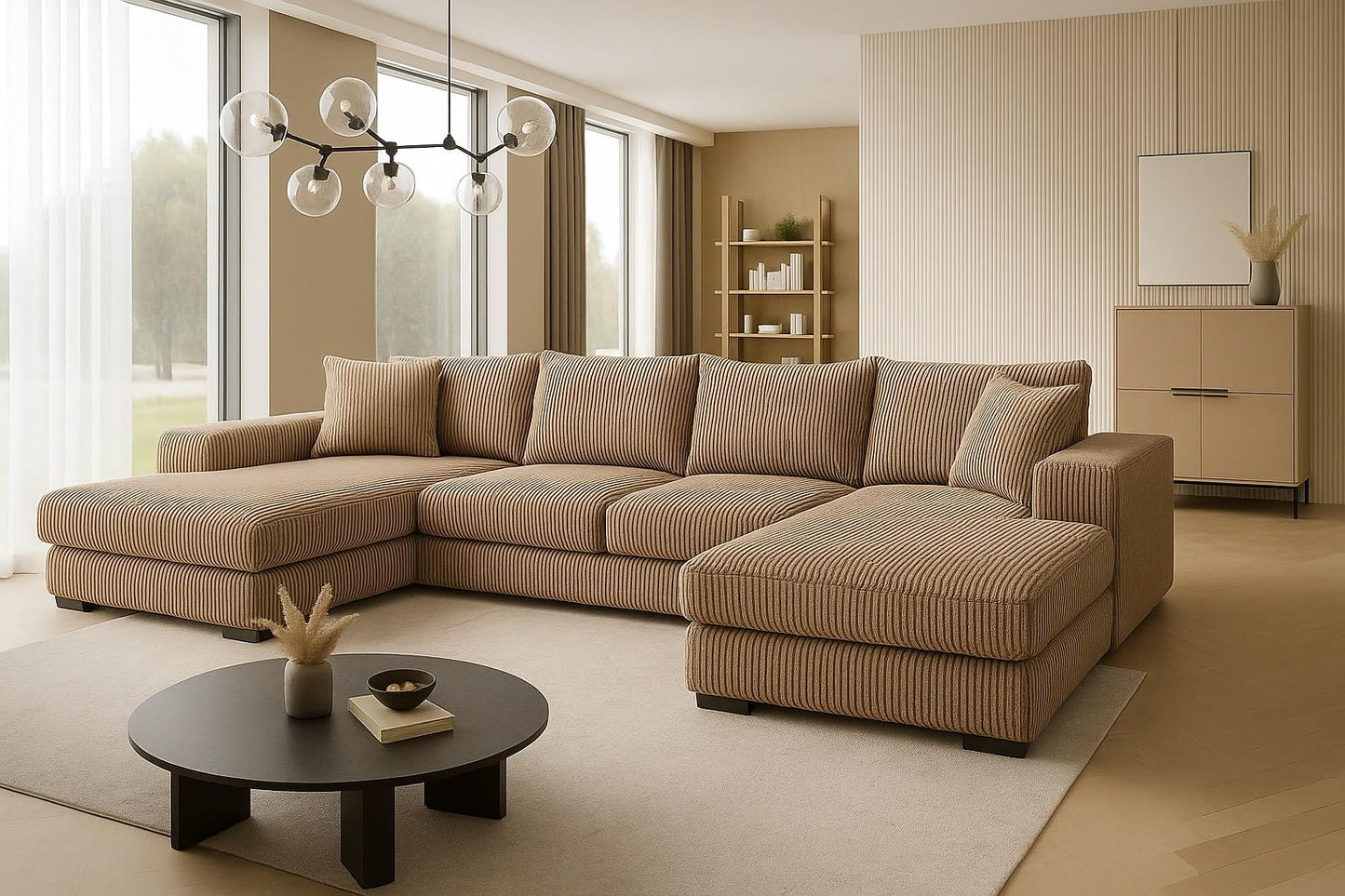 A&J MöbelLand VIENA Corner Sofa 328 x 182 cm with Sleep Function, Bonell Spring Core and Bed Box in Cream - Modern Sofa Bed with Storage Space
