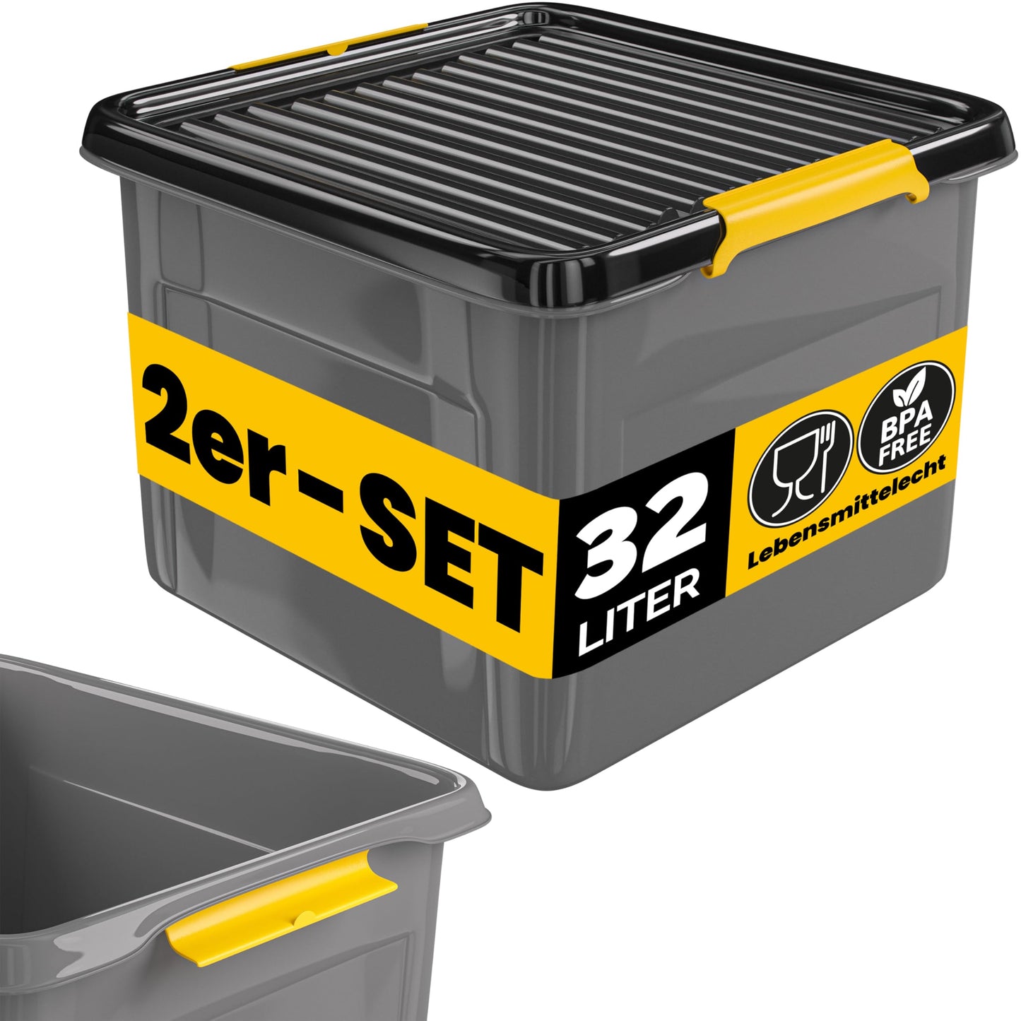 Monzana 4 x Storage Boxes 40 L with Lid 40 kg Load Capacity Plastic BPA Free Click Closure Stable Flexible Stackable Opaque Cellar Garage Box