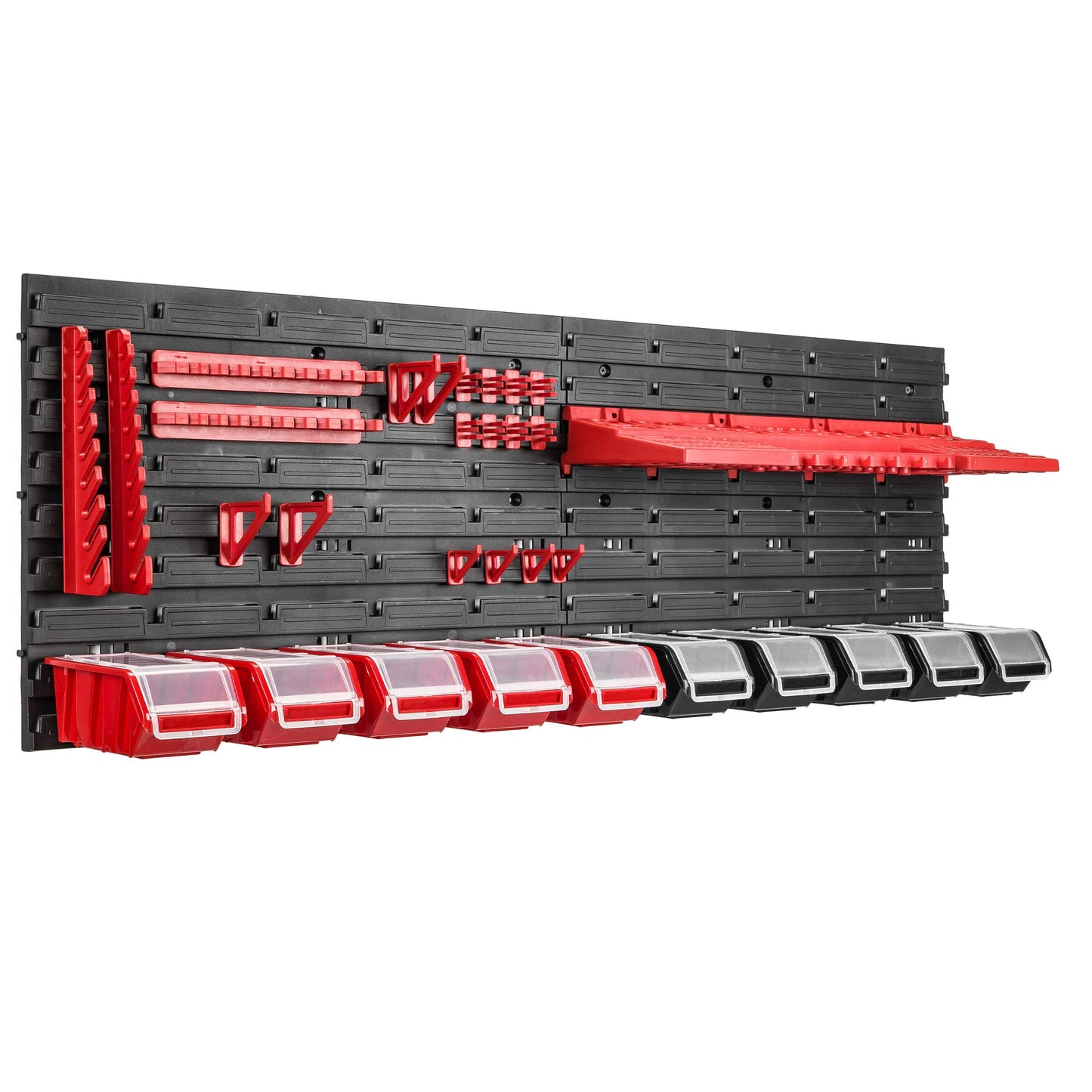 Storage System Wall Shelf 115 x 78 cm, Tool Holders, 23 Pieces Stacking Boxes Storage Boxes Extra Strong Wall Shelves Expandable Workshop Shelving Workshop Shelf