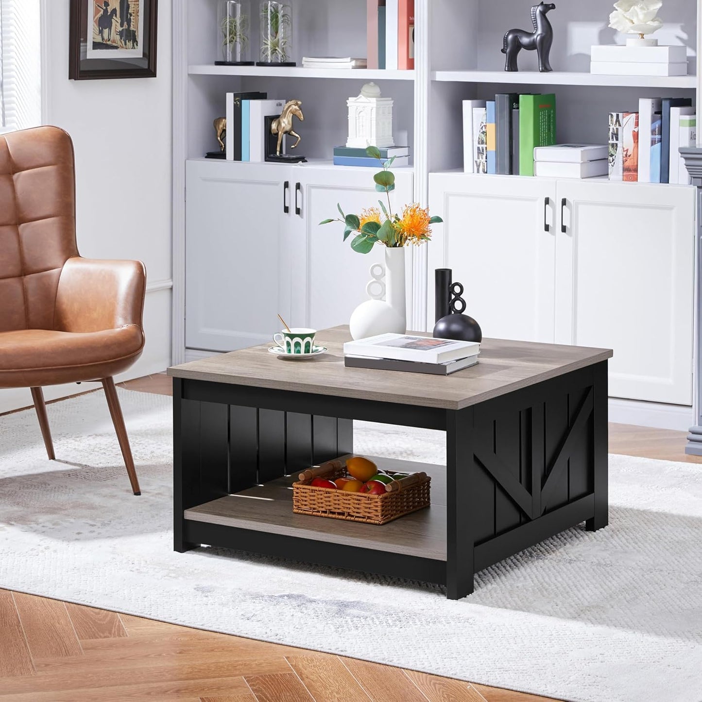 Yaheetech Coffee Table Square Sofa Table Modern Living Room Table with Storage Compartment Side Table for Living Room / Office 80 x 80 x 45 cm