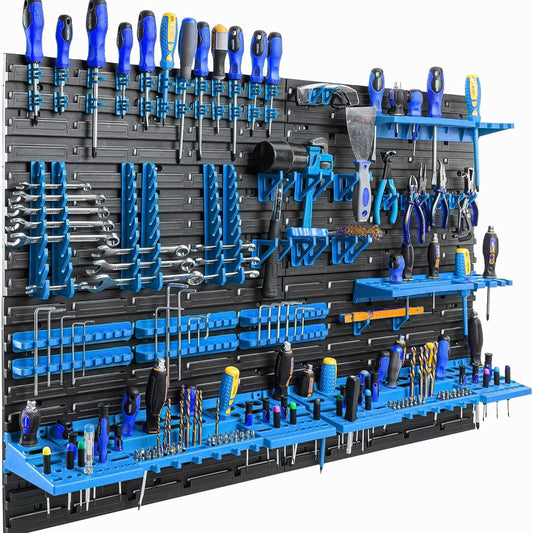 Storage System Wall Shelf 230 x 78 cm, Tool Holders, 46 Pieces Stacking Boxes, Storage Shelves, Storage Boxes, Extra-Strong Wall Shelves, Expandable Workshop Shelving, Workshop Shelves