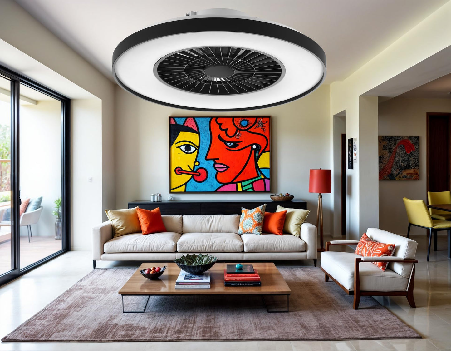 HSL LED Ceiling Light with Fan, Diameter 50 cm, Ceiling Fan with Lamp, Star Effect, Continuous Ventilation Speeds, Effortless Light Dimming, with Remote Control, 3000-5500 K, 4300 Lm, Air Conditioner