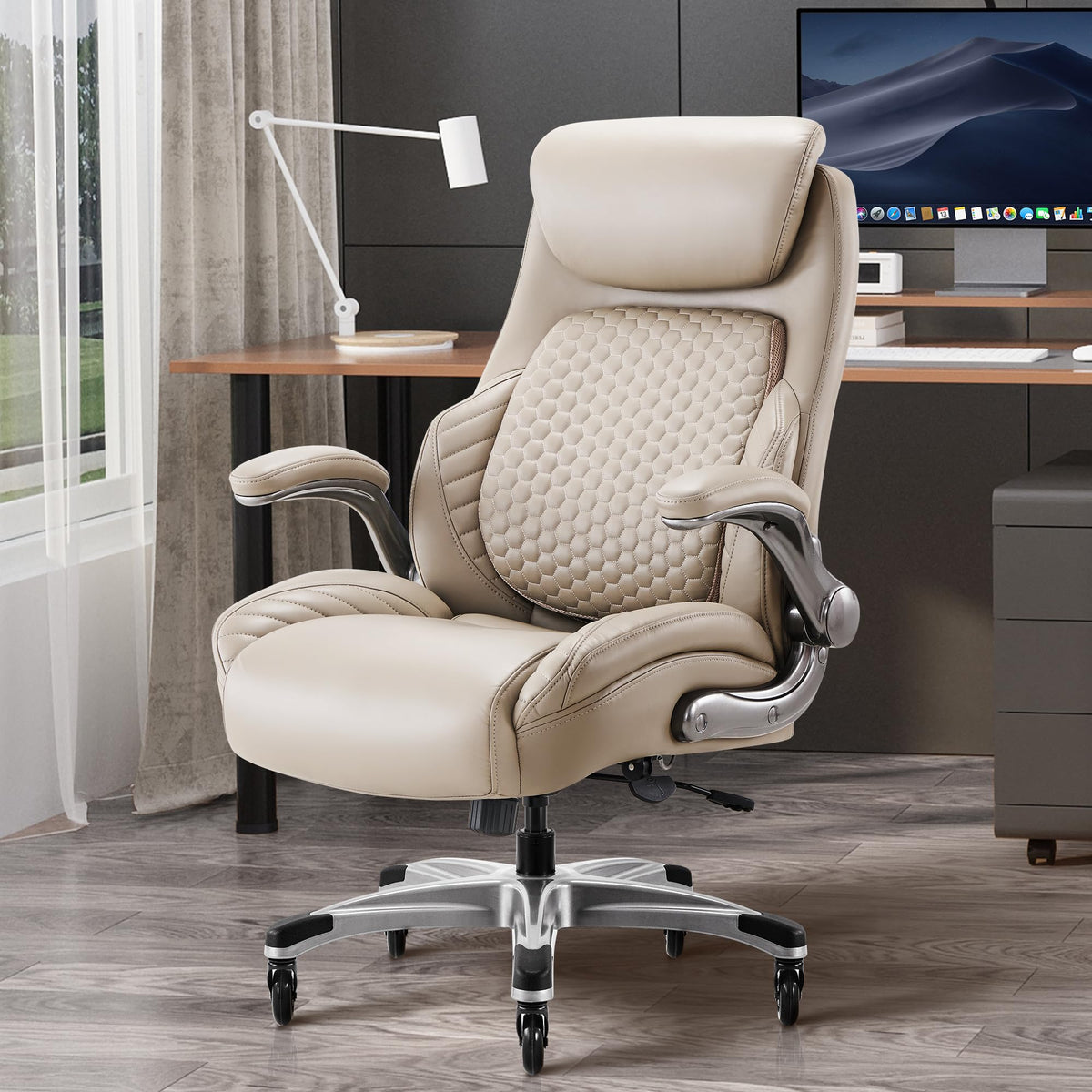 COLAMY Leather Executive Chair - Ergonomic, Extra Wide Seat with Pocket Spring Core, Maximum Load 136 kg, Breathable & Comfortable for Home Office (Black)