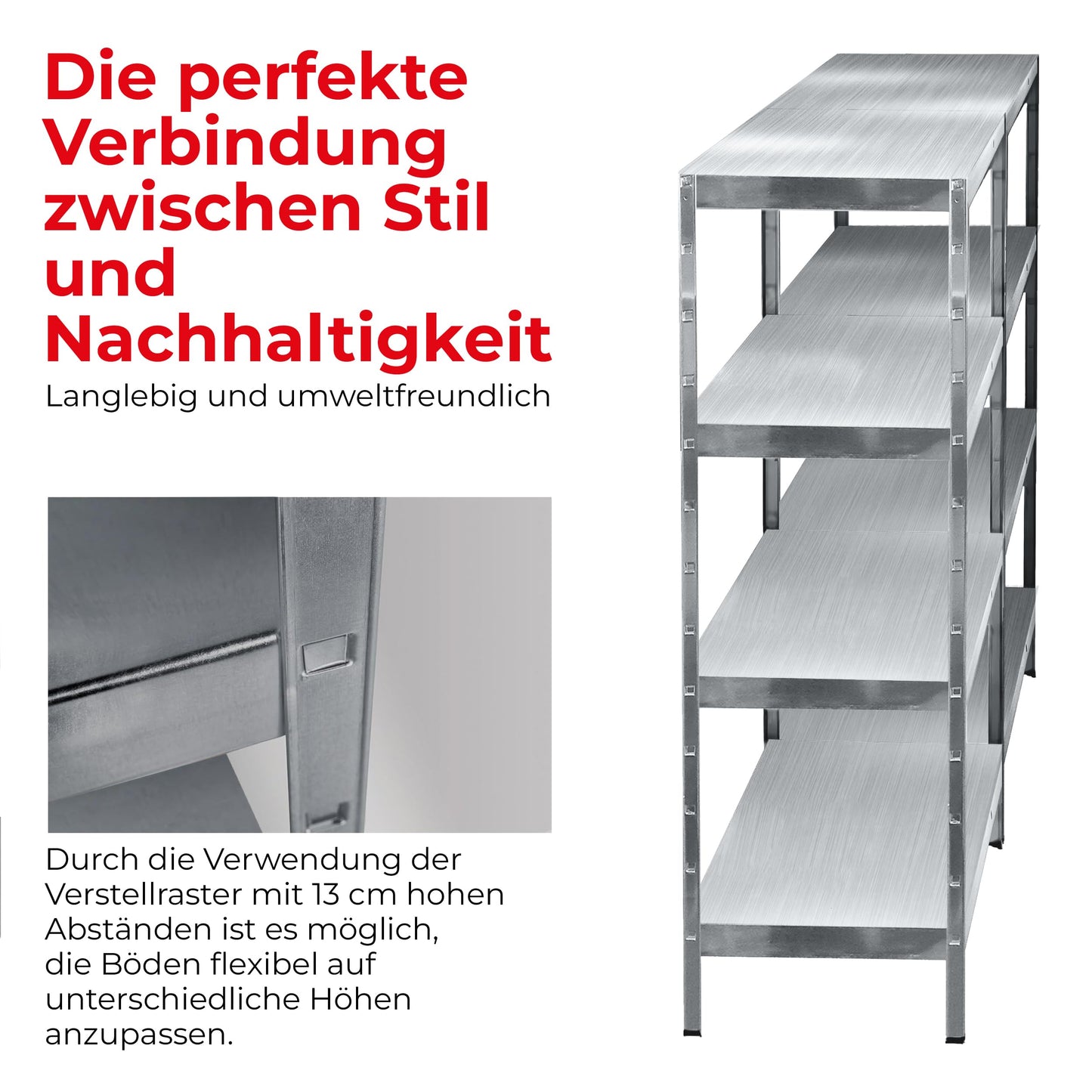 Schulte set of 2 shelving rack galvanised metal 180x160x40 cm storage/display shelf, system with 8 metal shelves, load capacity 520 kg, easy installation, slot system, no screws, silver, 4056397004455
