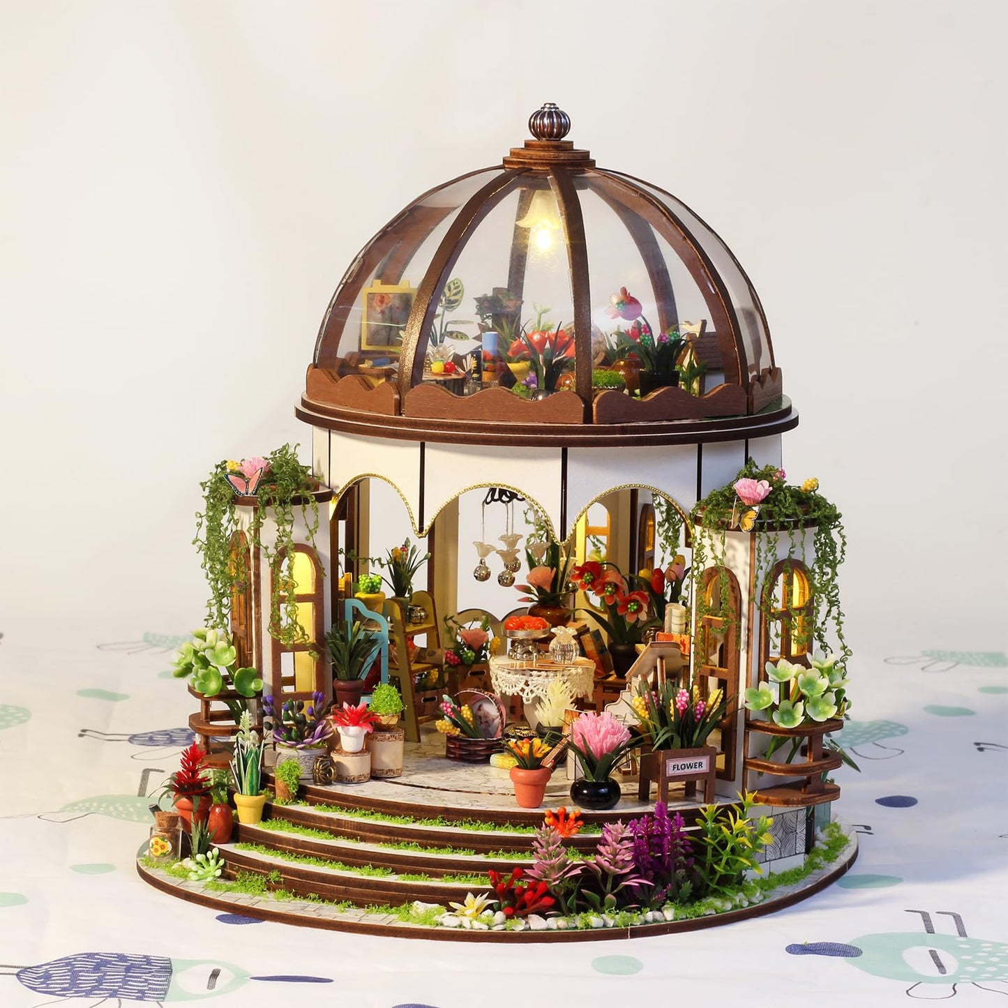 UINOFER DIY Greenhouse Wood, Miniature Garden House Building with Furniture, Creative Construction Kit Adults, Model Kit for Adults and Children - Hanging Garden
