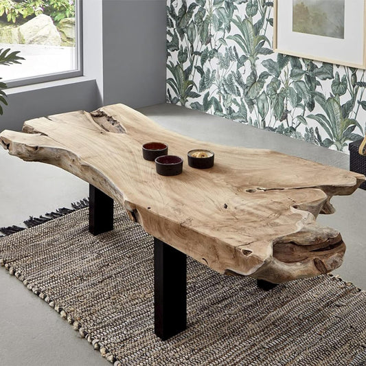 SAM Ibiza Coffee Table, Side Table Made of Root Wood, Solid Teak Wood + Natural, Sofa Table with Metal Legs, Black, 110 x 60 x 40 cm