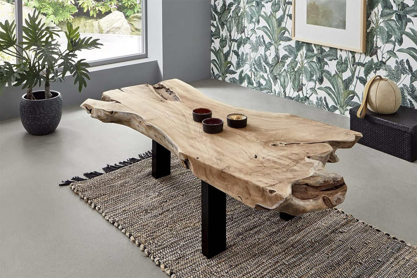 SAM Ibiza Coffee Table, Side Table Made of Root Wood, Solid Teak Wood + Natural, Sofa Table with Metal Legs, Black, 110 x 60 x 40 cm